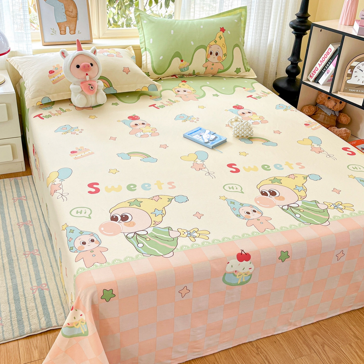 91家纺网 家纺一手货源 找家纺 铭成家纺 2026新款全棉印花小清新单床单（提供买家秀） 泡泡双星