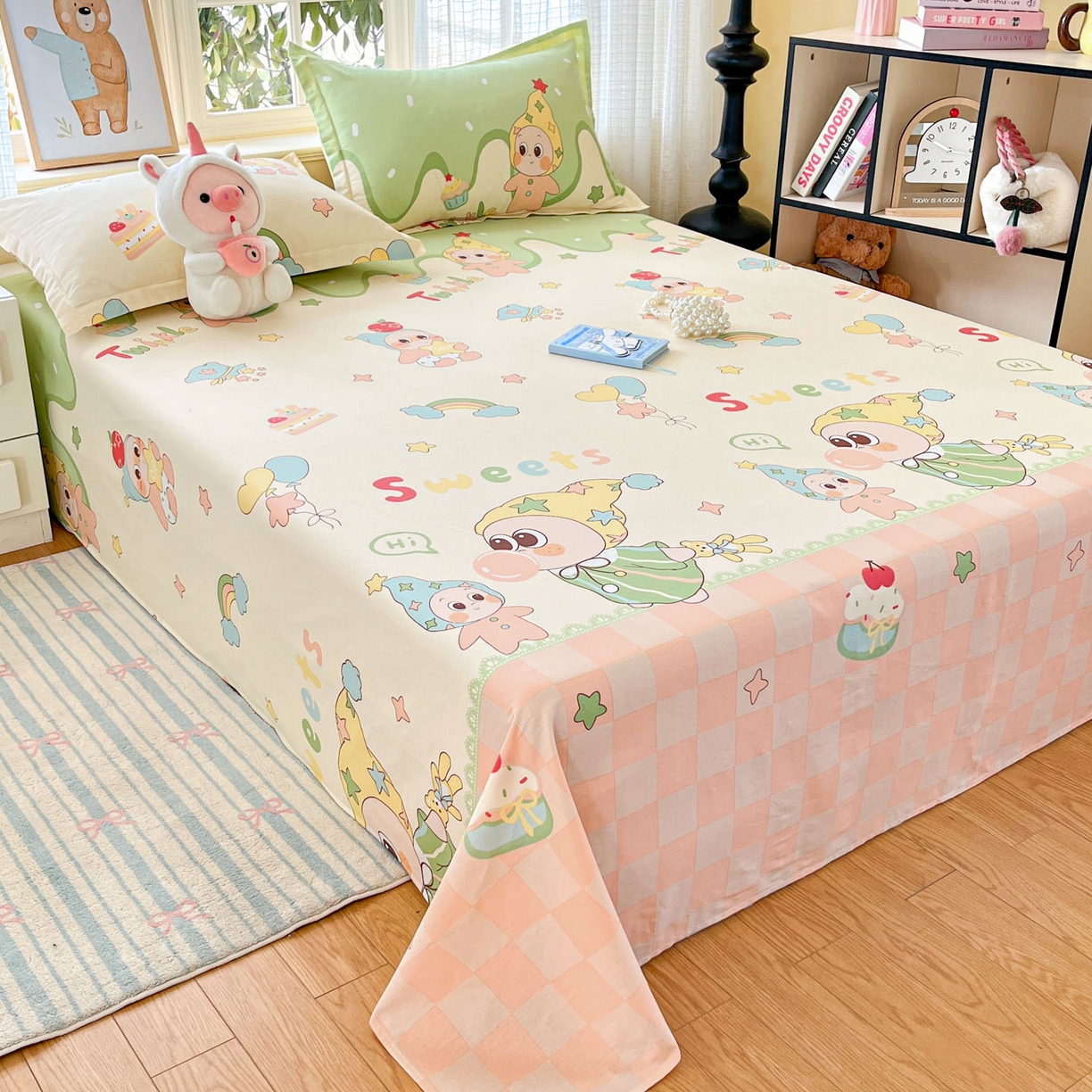 91家纺网 家纺一手货源 找家纺 铭成家纺 2026新款全棉印花小清新单床单（提供买家秀） 泡泡双星