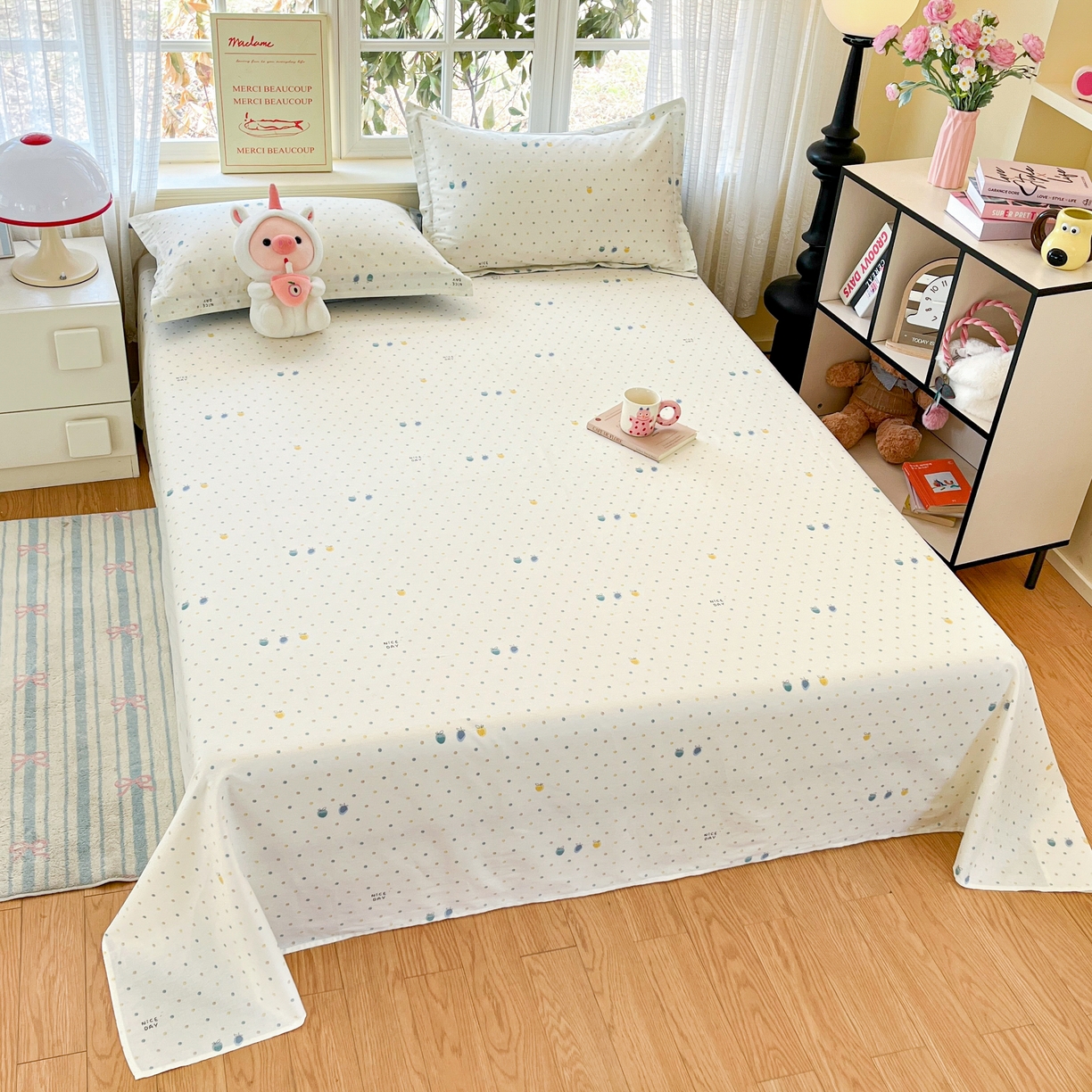 91家纺网 家纺一手货源 找家纺 铭成家纺 2026新款全棉印花小清新单床单（提供买家秀） 青涩草莓