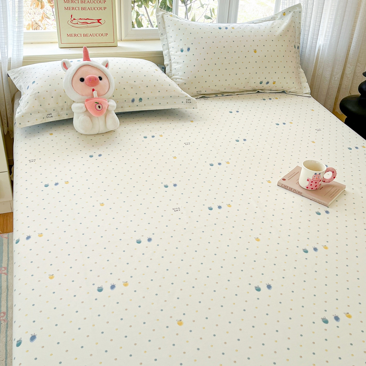 91家纺网 家纺一手货源 找家纺 铭成家纺 2026新款全棉印花小清新单床单（提供买家秀） 青涩草莓