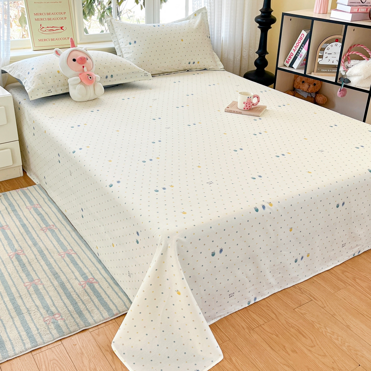 91家纺网 家纺一手货源 找家纺 铭成家纺 2026新款全棉印花小清新单床单（提供买家秀） 青涩草莓