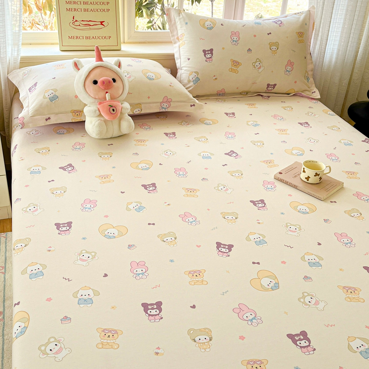 91家纺网 家纺一手货源 找家纺 铭成家纺 2026新款全棉印花小清新单床单（提供买家秀） 糖果萌物园