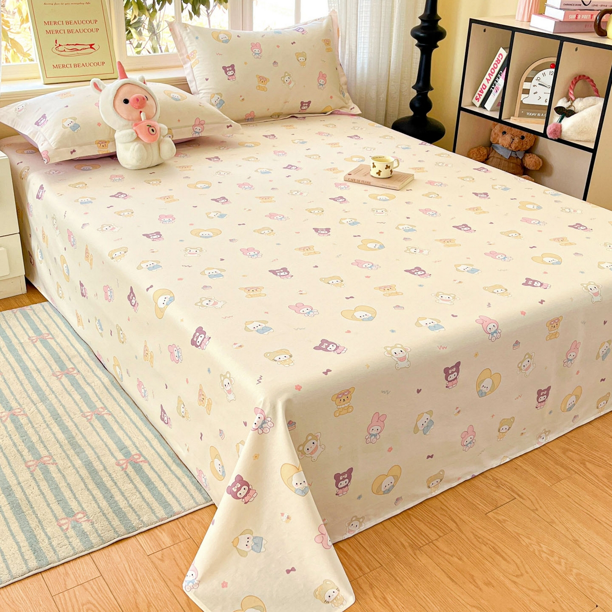 91家纺网 家纺一手货源 找家纺 铭成家纺 2026新款全棉印花小清新单床单（提供买家秀） 糖果萌物园