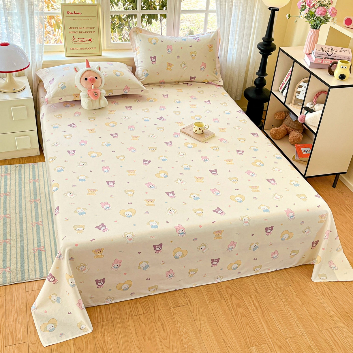 91家纺网 家纺一手货源 找家纺 铭成家纺 2026新款全棉印花小清新单床单（提供买家秀） 糖果萌物园