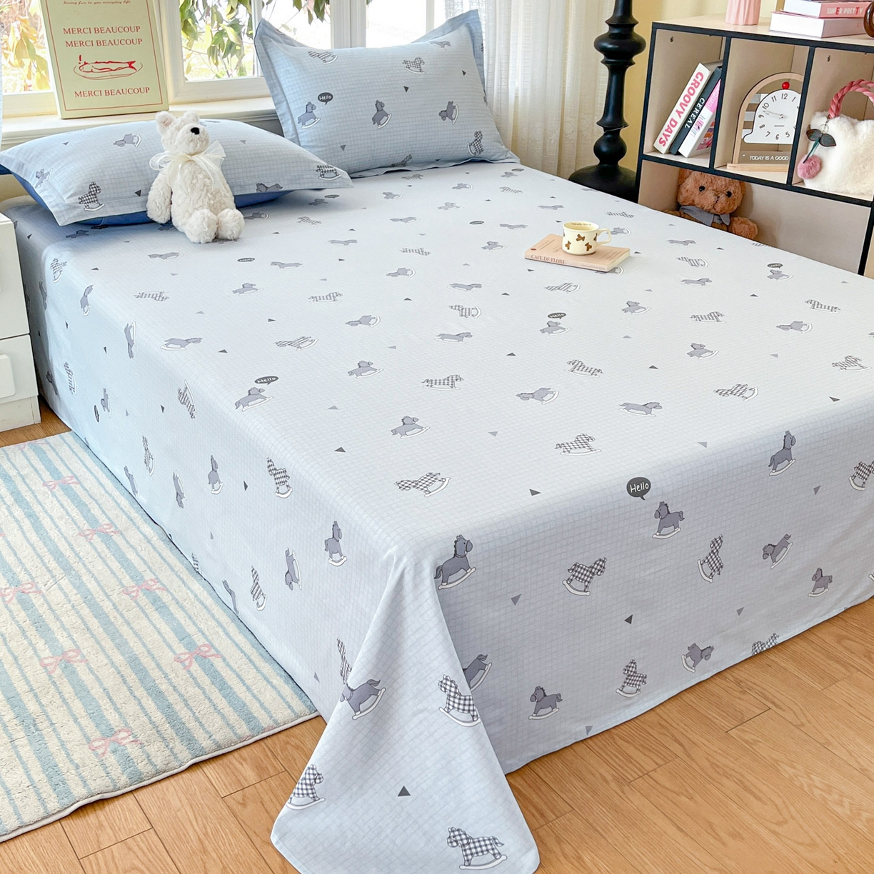 91家纺网 家纺一手货源 找家纺 铭成家纺 2026新款全棉印花小清新单床单（提供买家秀） 特洛伊木马