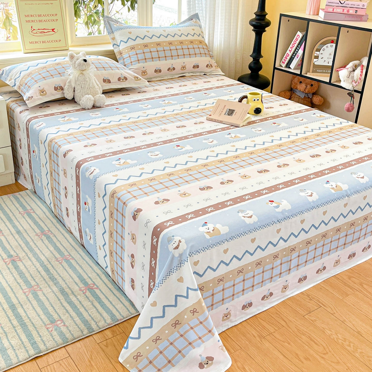 91家纺网 家纺一手货源 找家纺 铭成家纺 2026新款全棉印花小清新单床单（提供买家秀） 甜心伙伴