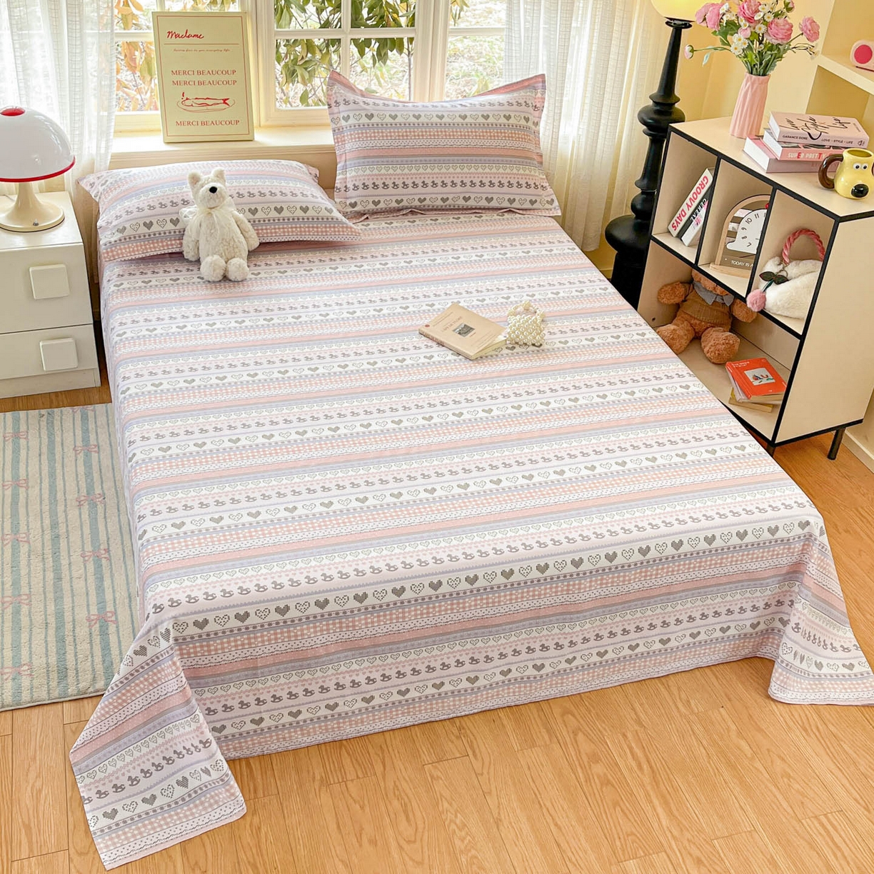 91家纺网 家纺一手货源 找家纺 铭成家纺 2026新款全棉印花小清新单床单（提供买家秀） 心软曲奇