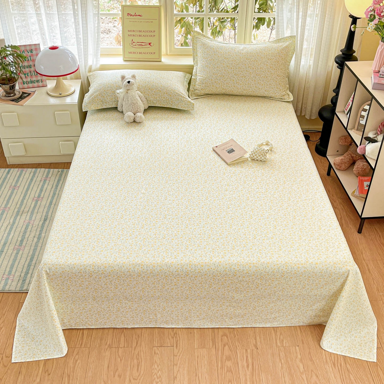 铭成家纺 2026新款全棉印花小清新单床单（提供买家秀） 杏曳