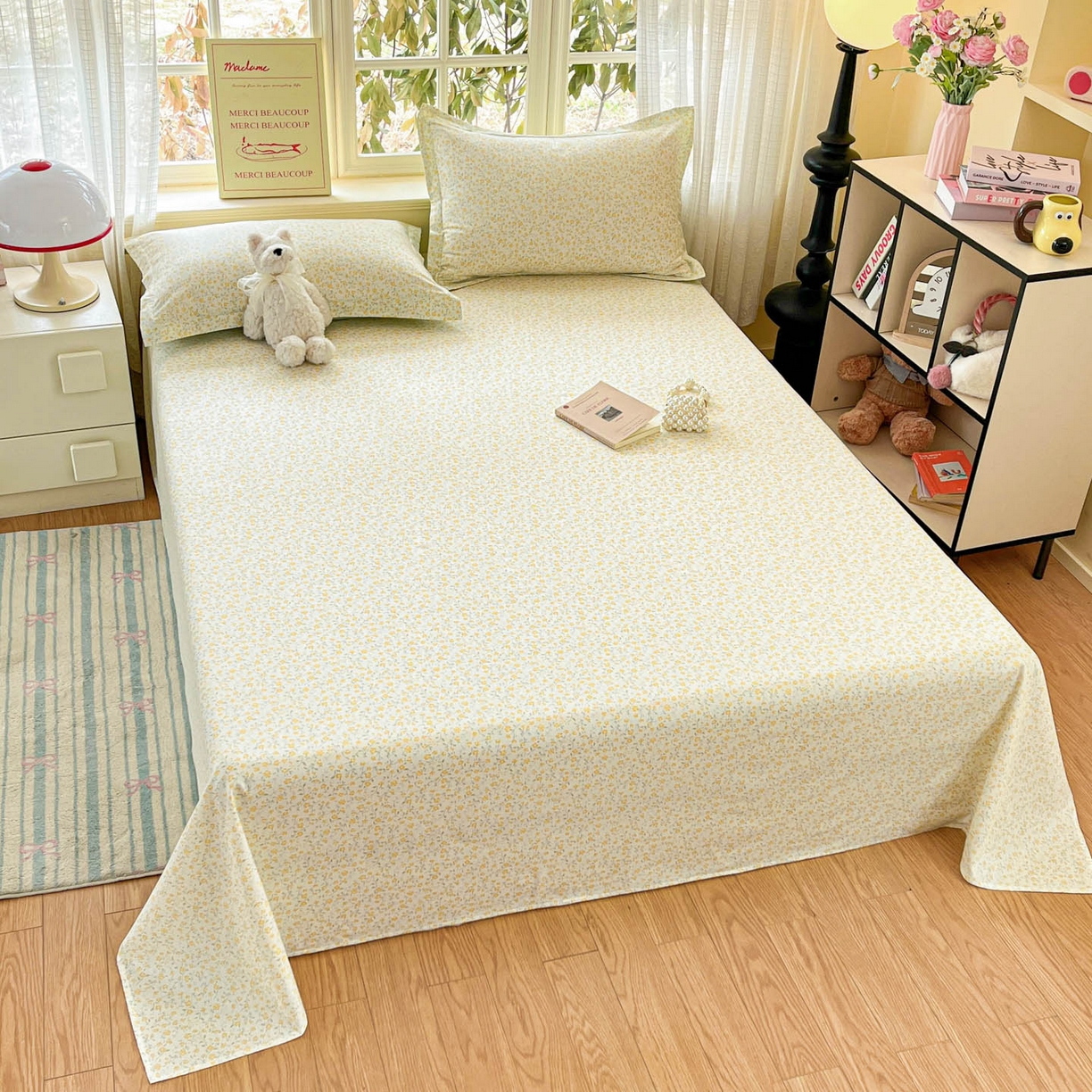 91家纺网 家纺一手货源 找家纺 铭成家纺 2026新款全棉印花小清新单床单（提供买家秀） 杏曳