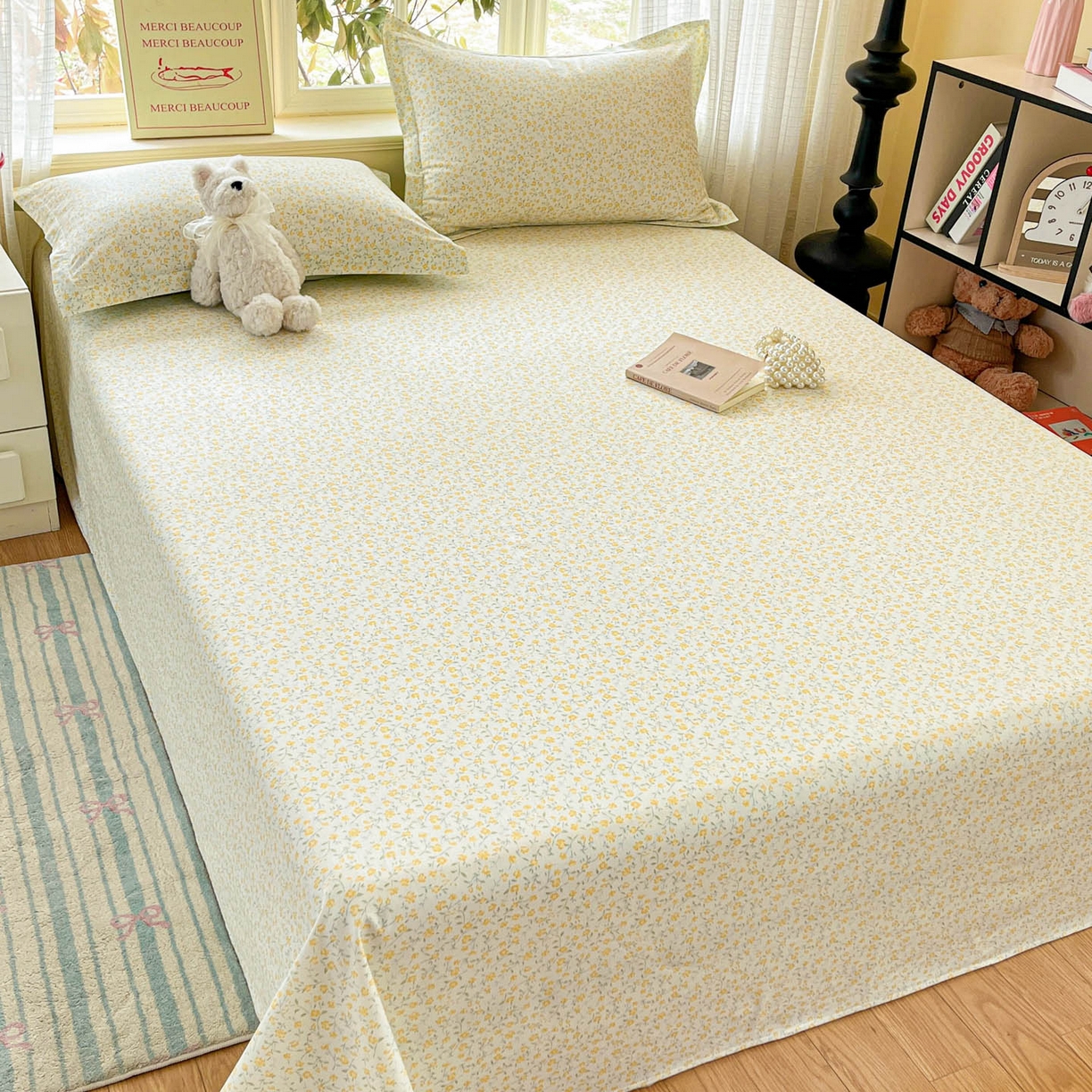 91家纺网 家纺一手货源 找家纺 铭成家纺 2026新款全棉印花小清新单床单（提供买家秀） 杏曳