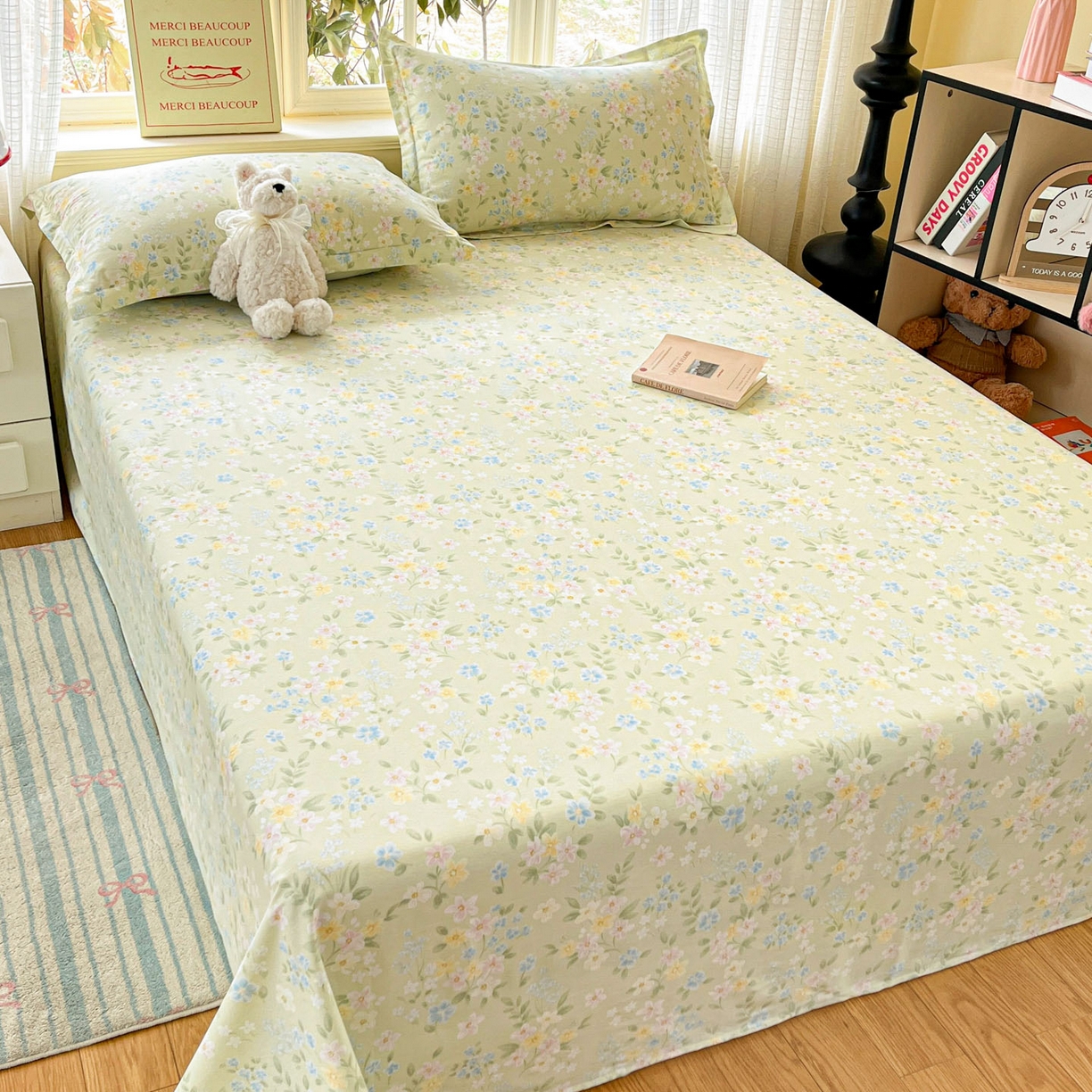 91家纺网 家纺一手货源 找家纺 铭成家纺 2026新款全棉印花小清新单床单（提供买家秀） 徐徐花开