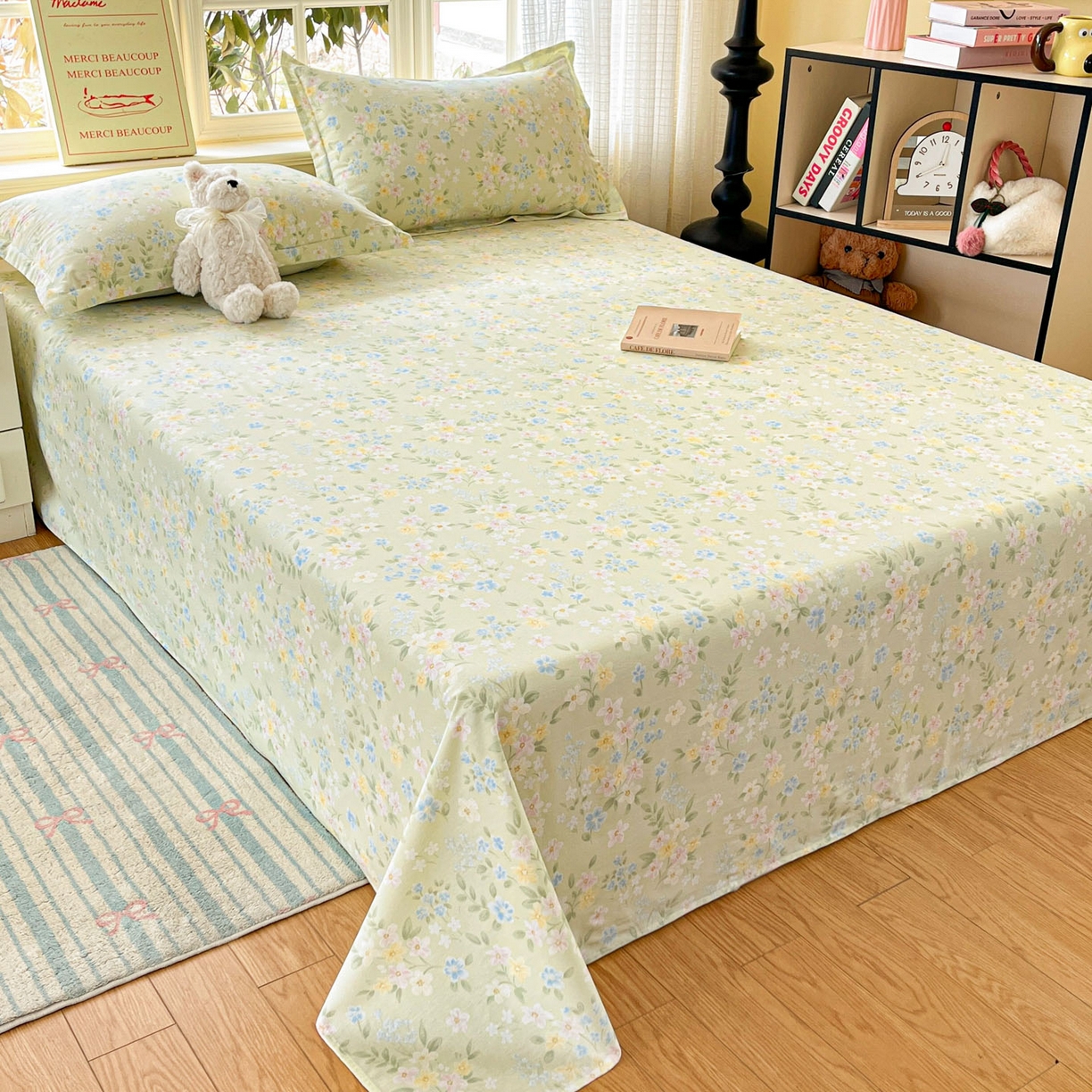 91家纺网 家纺一手货源 找家纺 铭成家纺 2026新款全棉印花小清新单床单（提供买家秀） 徐徐花开