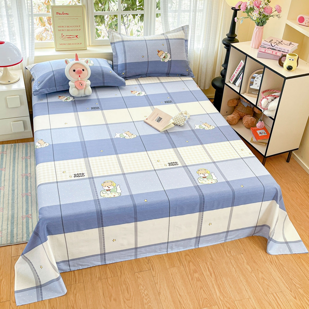 91家纺网 家纺一手货源 找家纺 铭成家纺 2026新款全棉印花小清新单床单（提供买家秀） 摇滚小狗