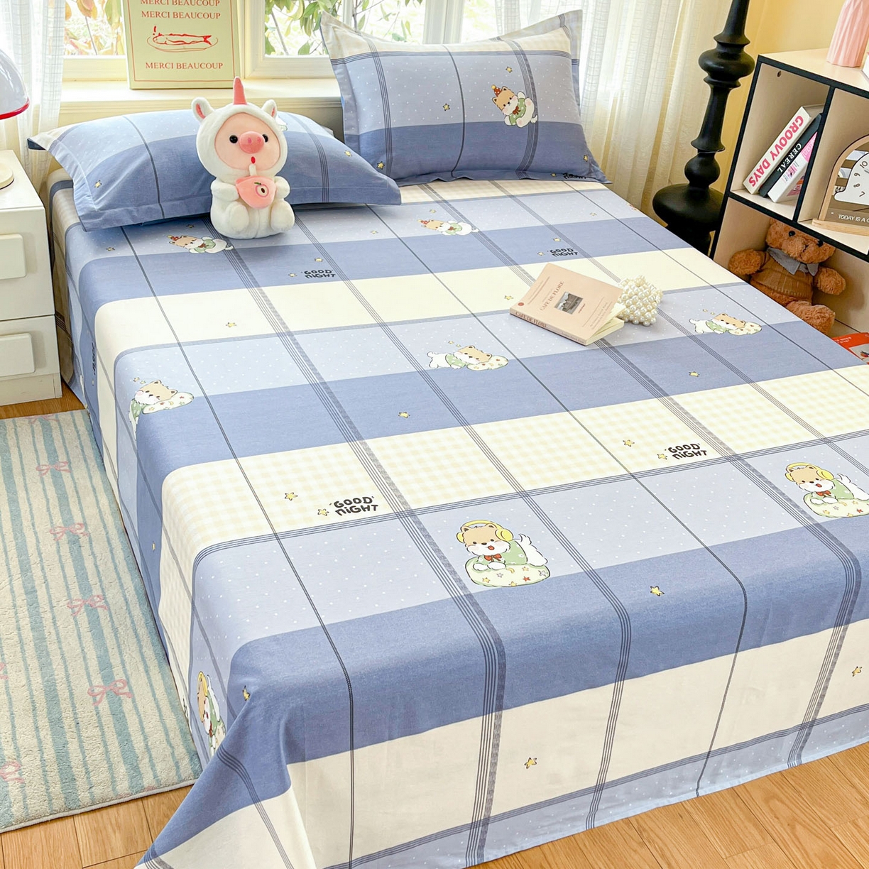 91家纺网 家纺一手货源 找家纺 铭成家纺 2026新款全棉印花小清新单床单（提供买家秀） 摇滚小狗