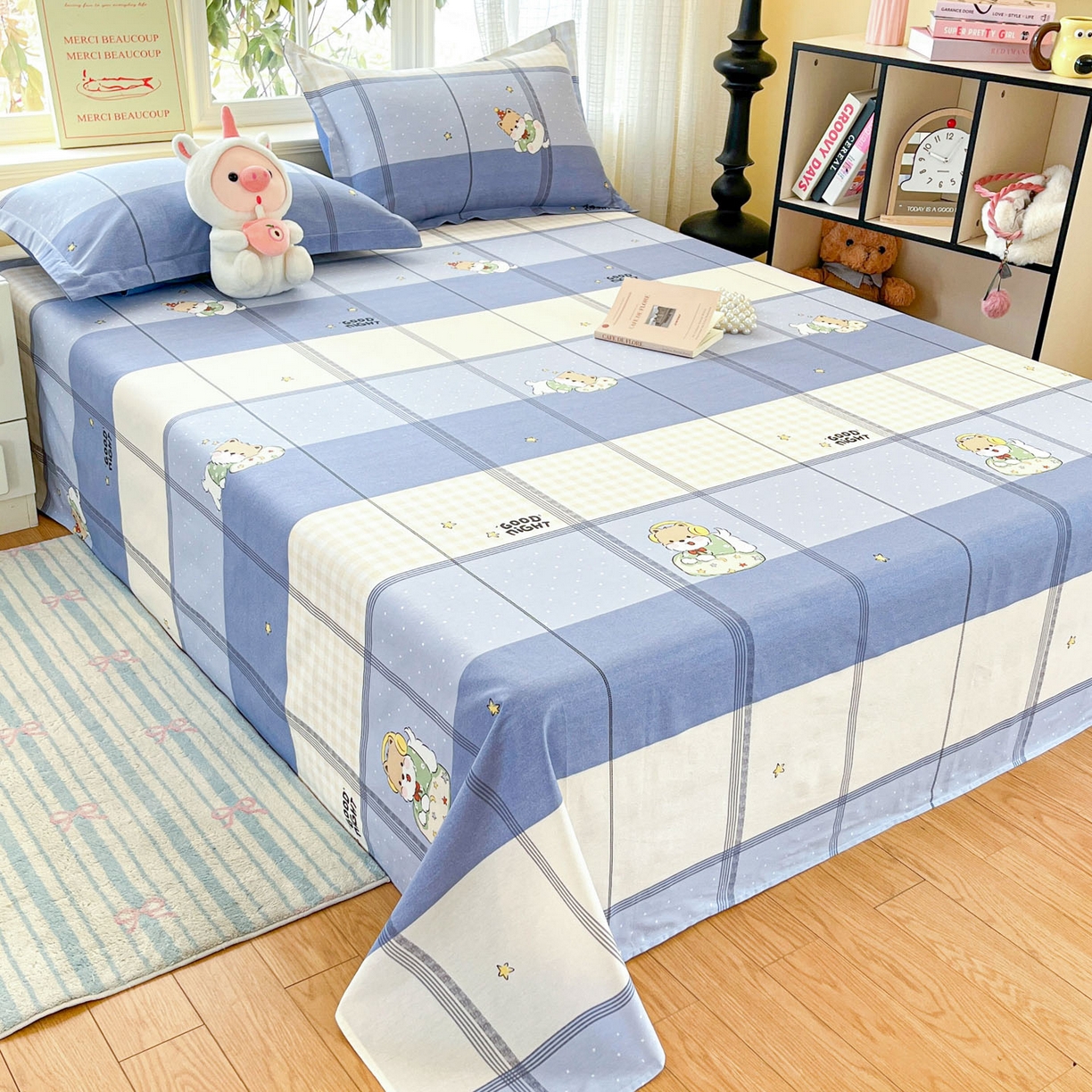 91家纺网 家纺一手货源 找家纺 铭成家纺 2026新款全棉印花小清新单床单（提供买家秀） 摇滚小狗