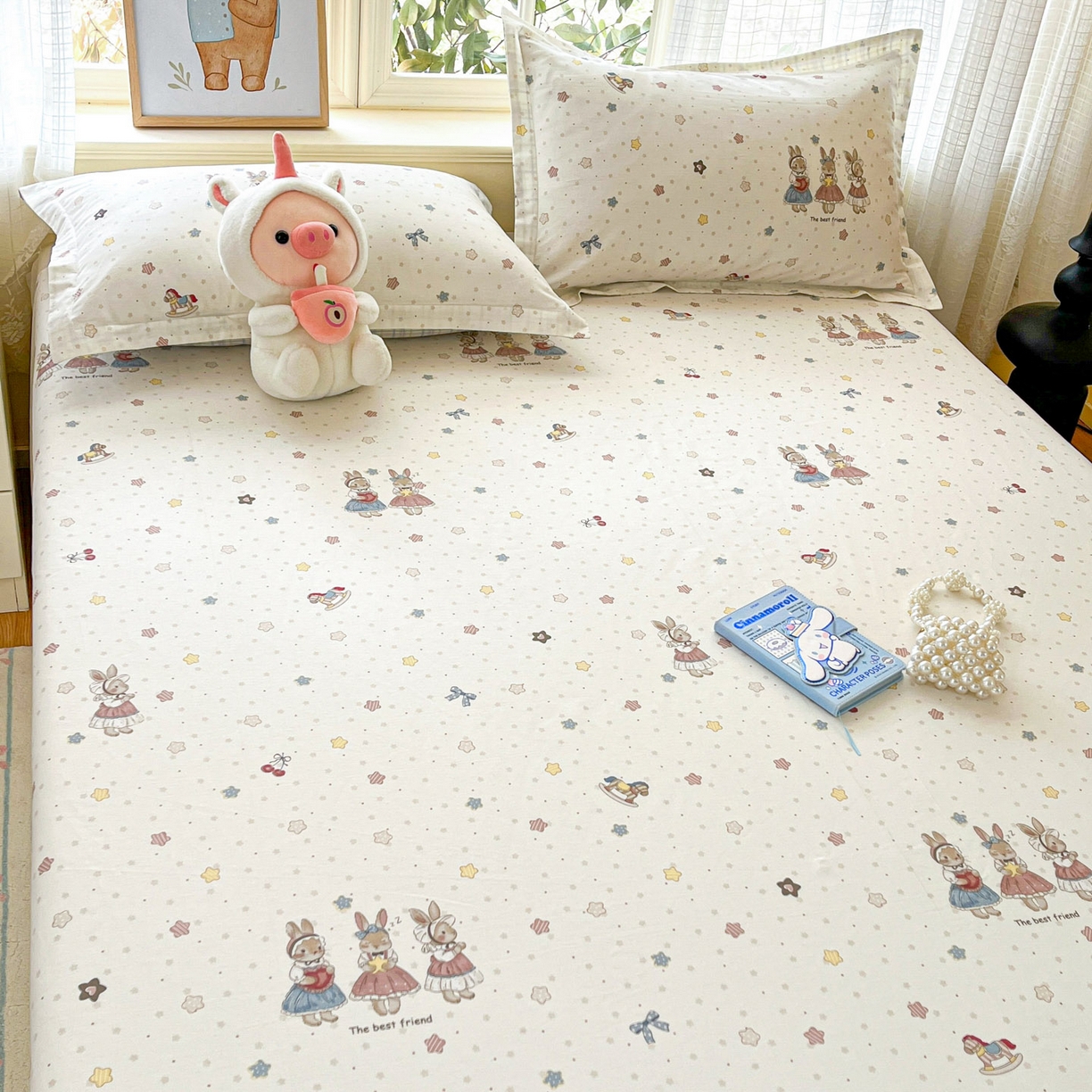 91家纺网 家纺一手货源 找家纺 铭成家纺 2026新款全棉印花小清新单床单（提供买家秀） 珍妮小兔