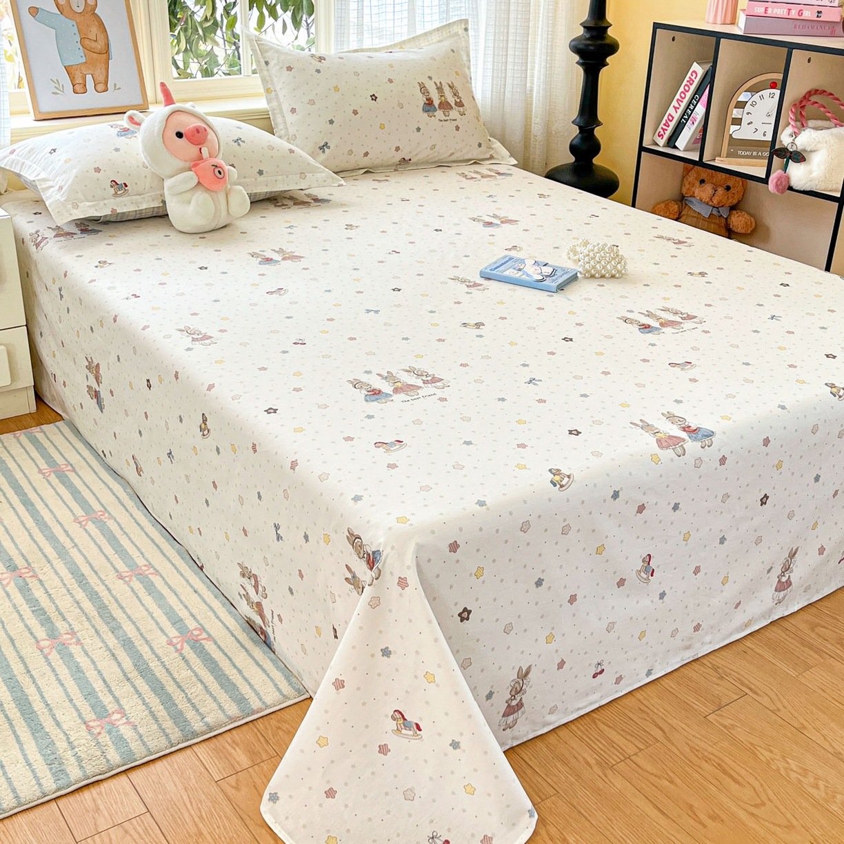 91家纺网 家纺一手货源 找家纺 铭成家纺 2026新款全棉印花小清新单床单（提供买家秀） 珍妮小兔