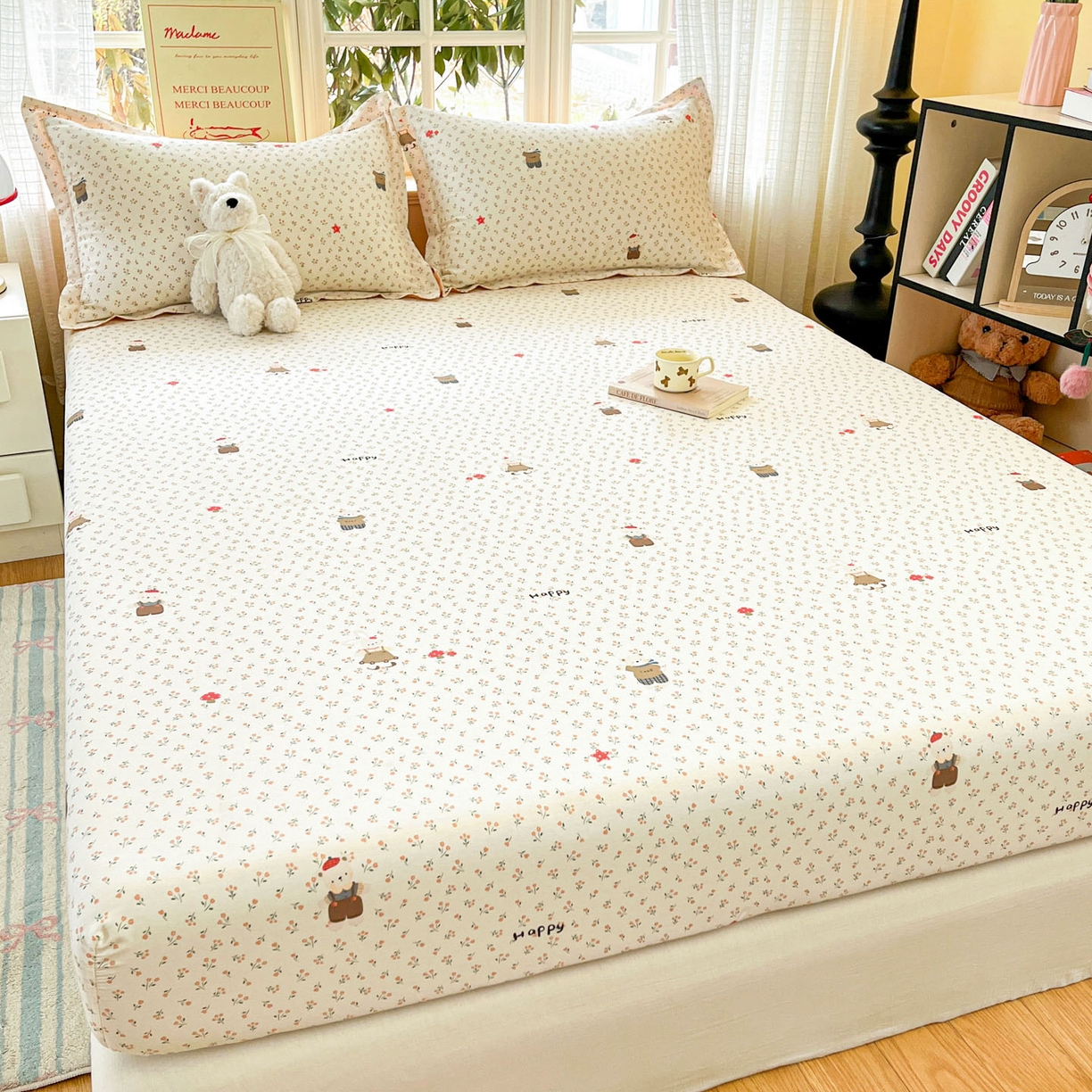 91家纺网 家纺一手货源 找家纺 铭成家纺 2026新款全棉印花小清新单床笠（提供买家秀） 布偶日记