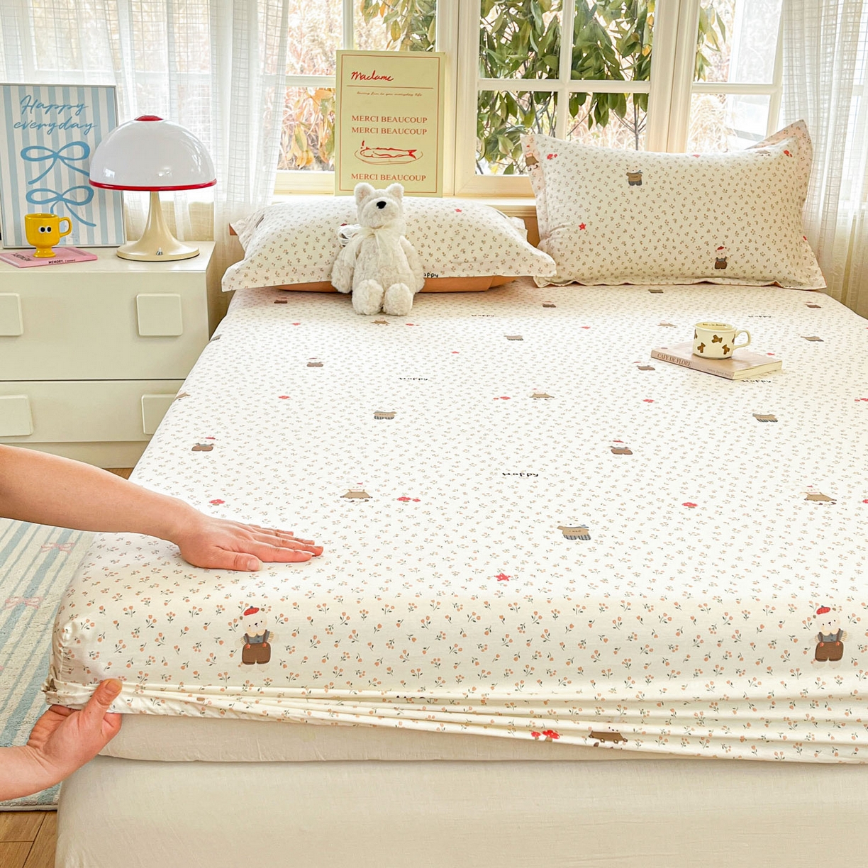 91家纺网 家纺一手货源 找家纺 铭成家纺 2026新款全棉印花小清新单床笠（提供买家秀） 布偶日记