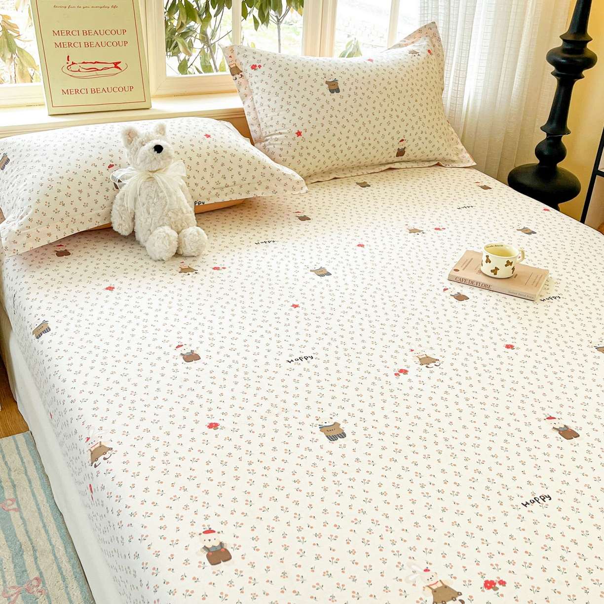 91家纺网 家纺一手货源 找家纺 铭成家纺 2026新款全棉印花小清新单床笠（提供买家秀） 布偶日记