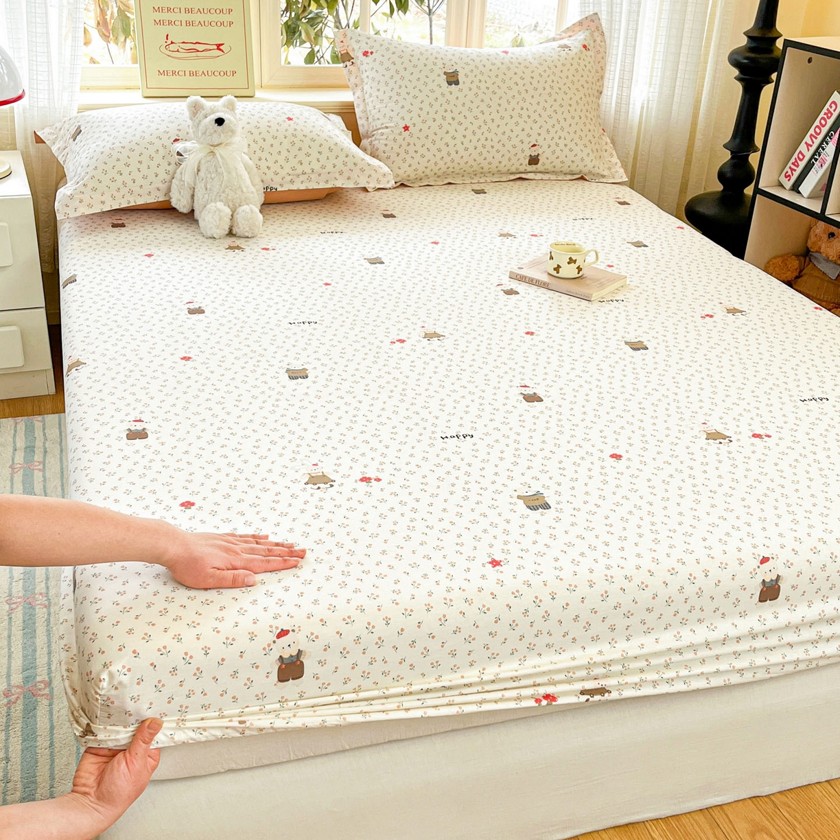 91家纺网 家纺一手货源 找家纺 铭成家纺 2026新款全棉印花小清新单床笠（提供买家秀） 布偶日记