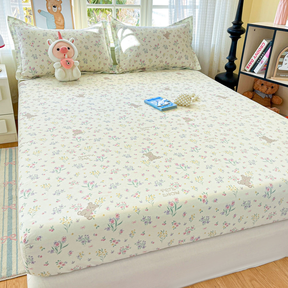 91家纺网 家纺一手货源 找家纺 铭成家纺 2026新款全棉印花小清新单床笠（提供买家秀） 花园宝贝