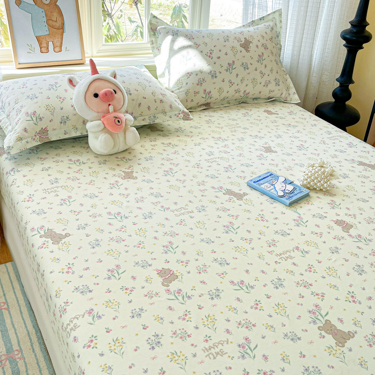 91家纺网 家纺一手货源 找家纺 铭成家纺 2026新款全棉印花小清新单床笠（提供买家秀） 花园宝贝