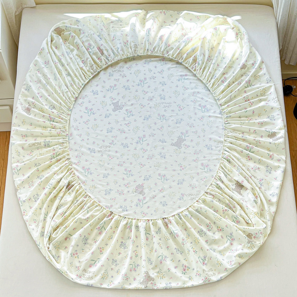 91家纺网 家纺一手货源 找家纺 铭成家纺 2026新款全棉印花小清新单床笠（提供买家秀） 花园宝贝