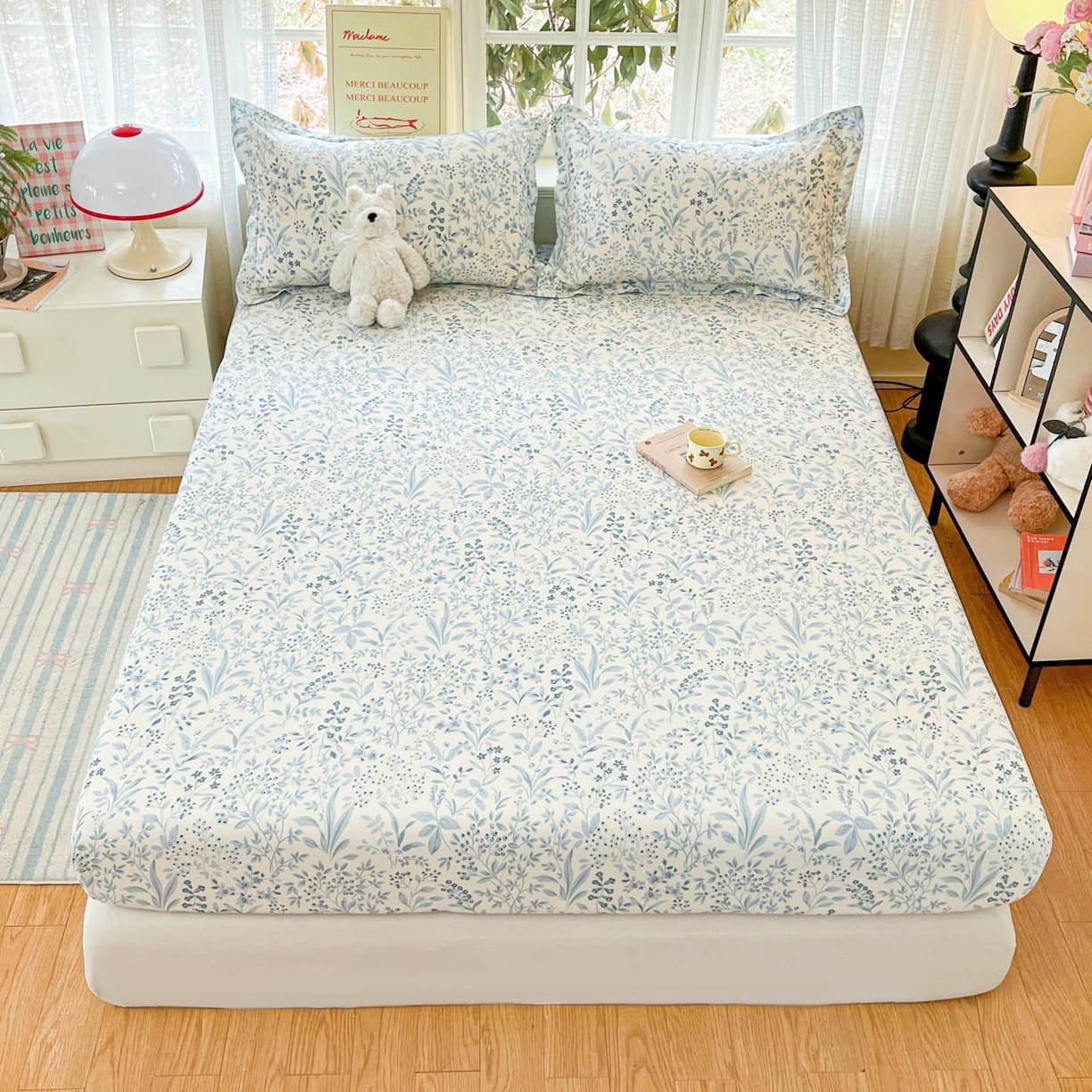 铭成家纺 2026新款全棉印花小清新单床笠（提供买家秀） 蓝沫