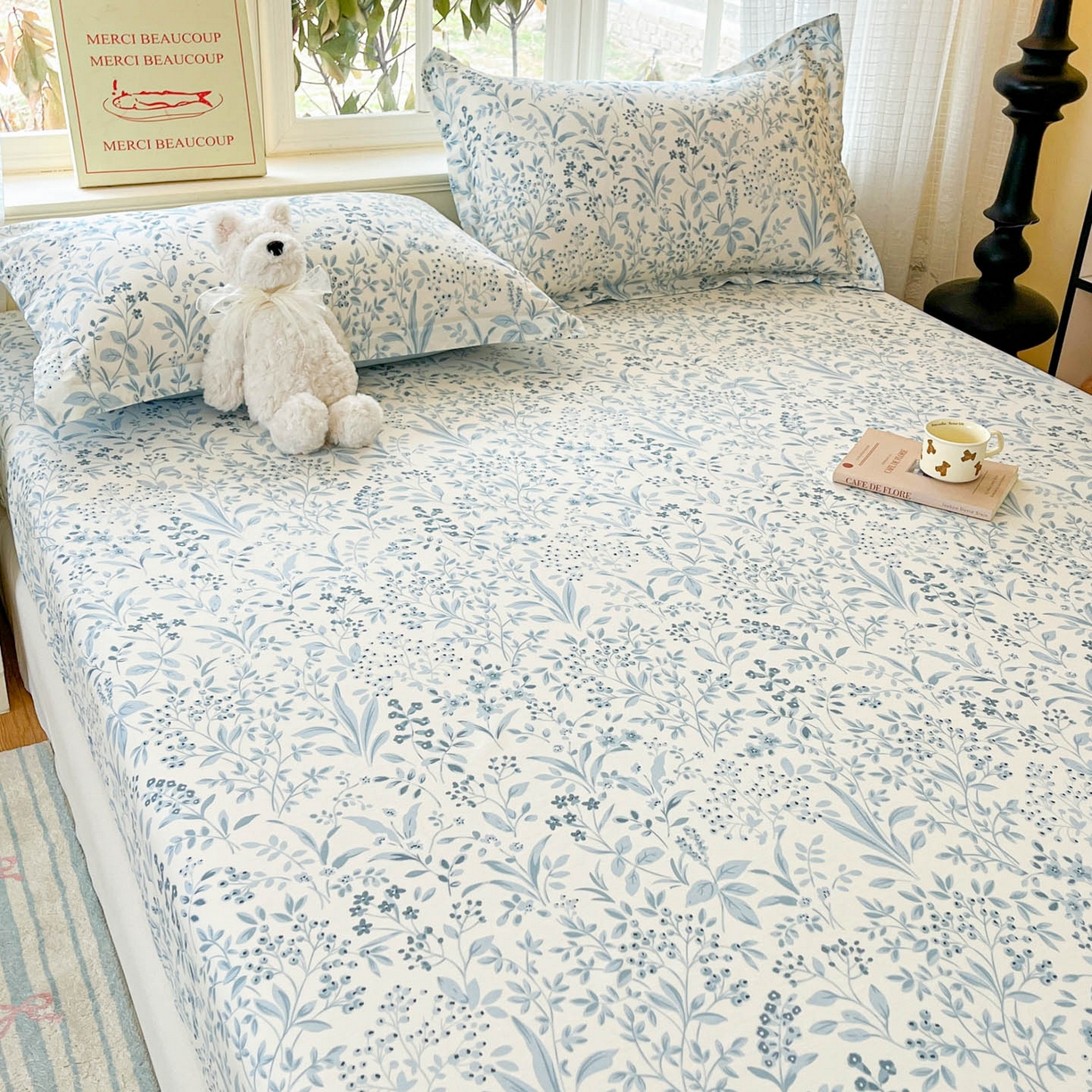 91家纺网 家纺一手货源 找家纺 铭成家纺 2026新款全棉印花小清新单床笠（提供买家秀） 蓝沫