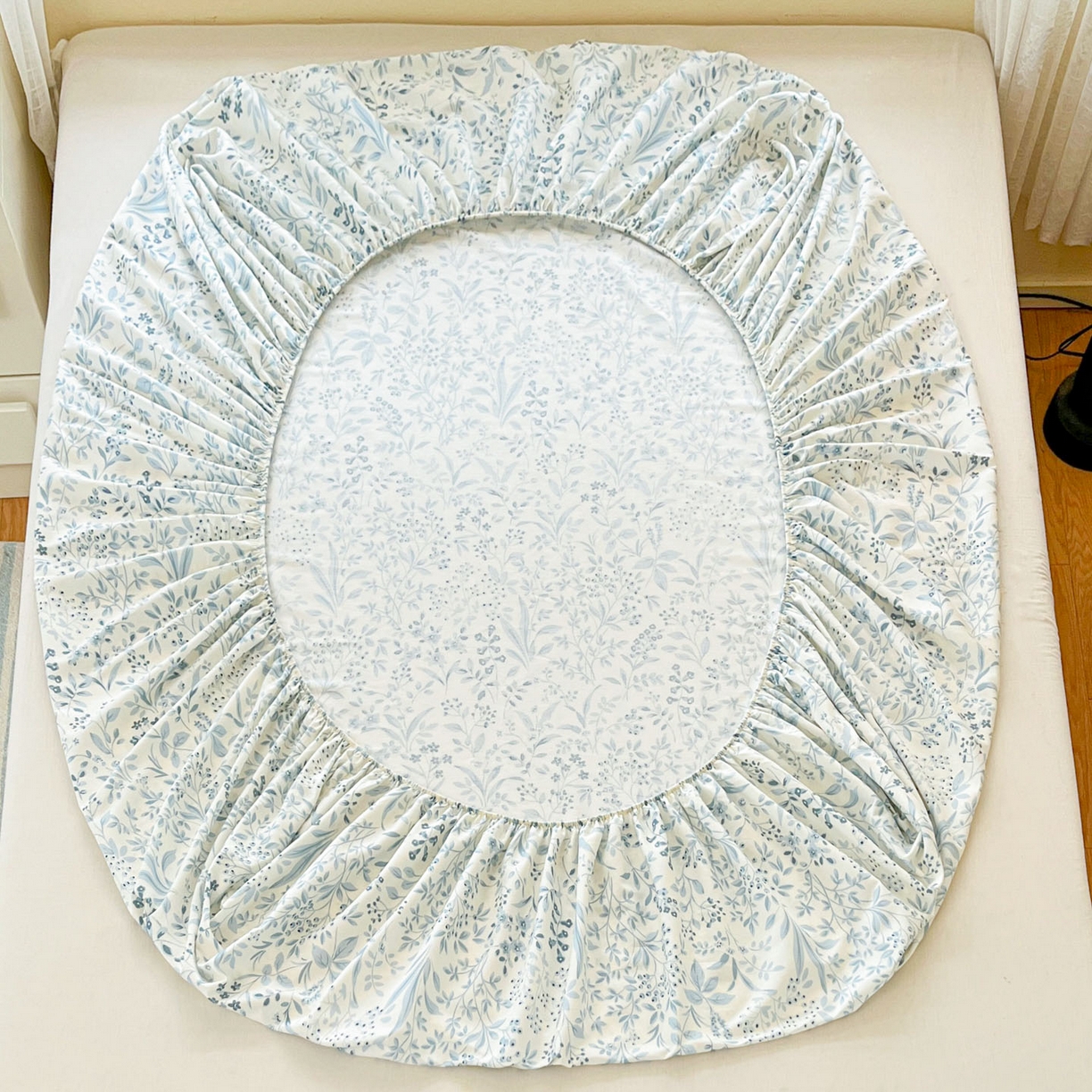 91家纺网 家纺一手货源 找家纺 铭成家纺 2026新款全棉印花小清新单床笠（提供买家秀） 蓝沫