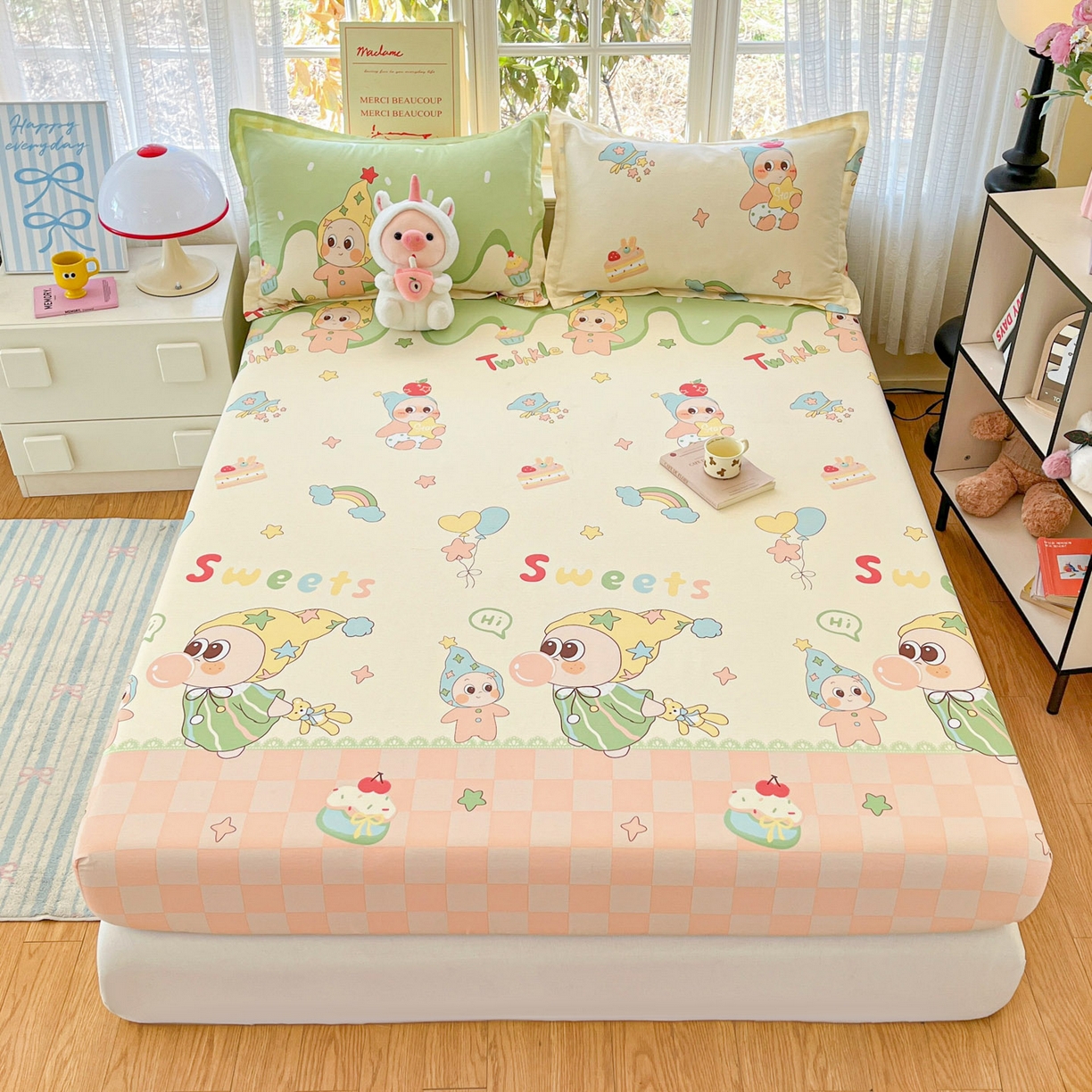 铭成家纺 2026新款全棉印花小清新单床笠（提供买家秀） 泡泡双星
