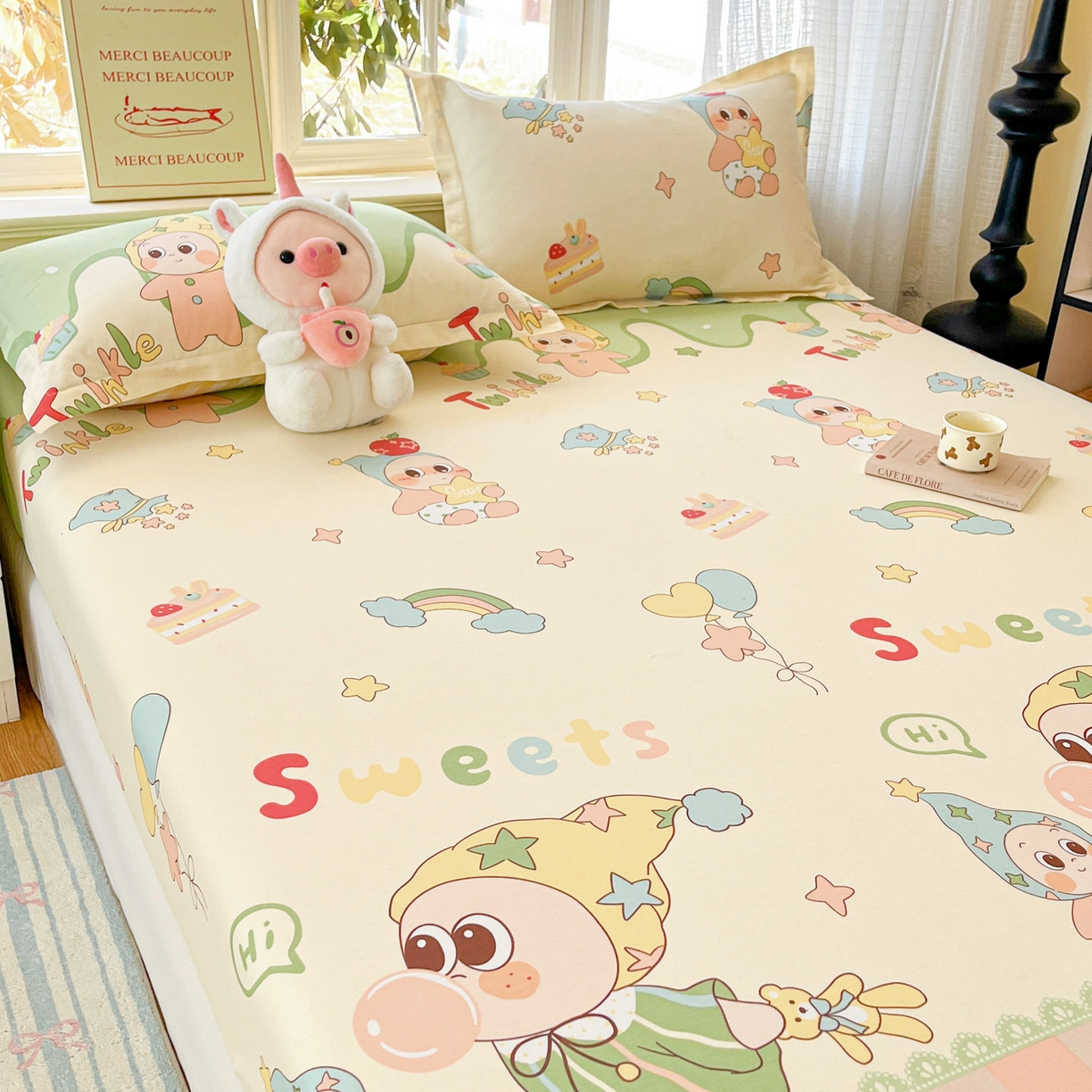 91家纺网 家纺一手货源 找家纺 铭成家纺 2026新款全棉印花小清新单床笠（提供买家秀） 泡泡双星