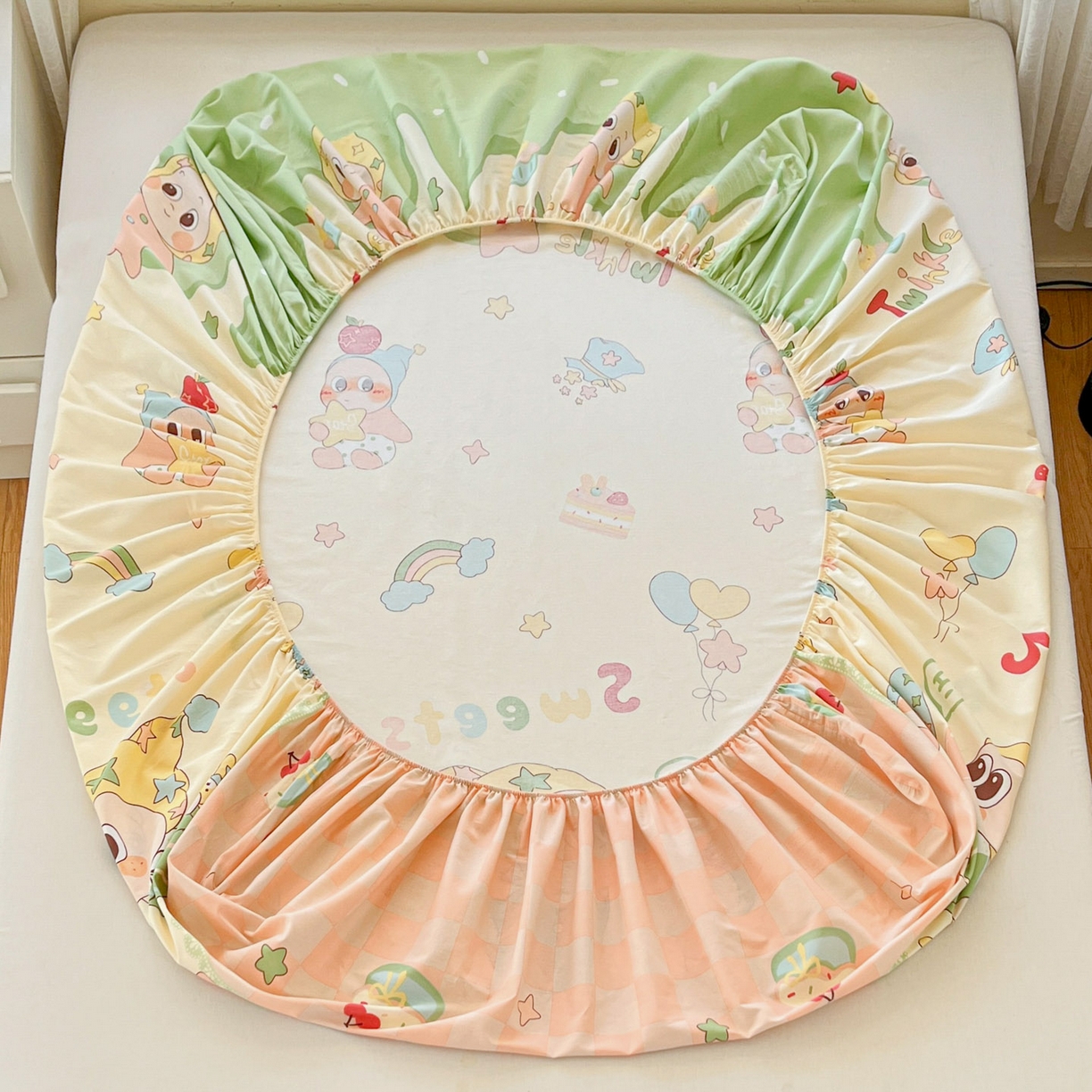 91家纺网 家纺一手货源 找家纺 铭成家纺 2026新款全棉印花小清新单床笠（提供买家秀） 泡泡双星