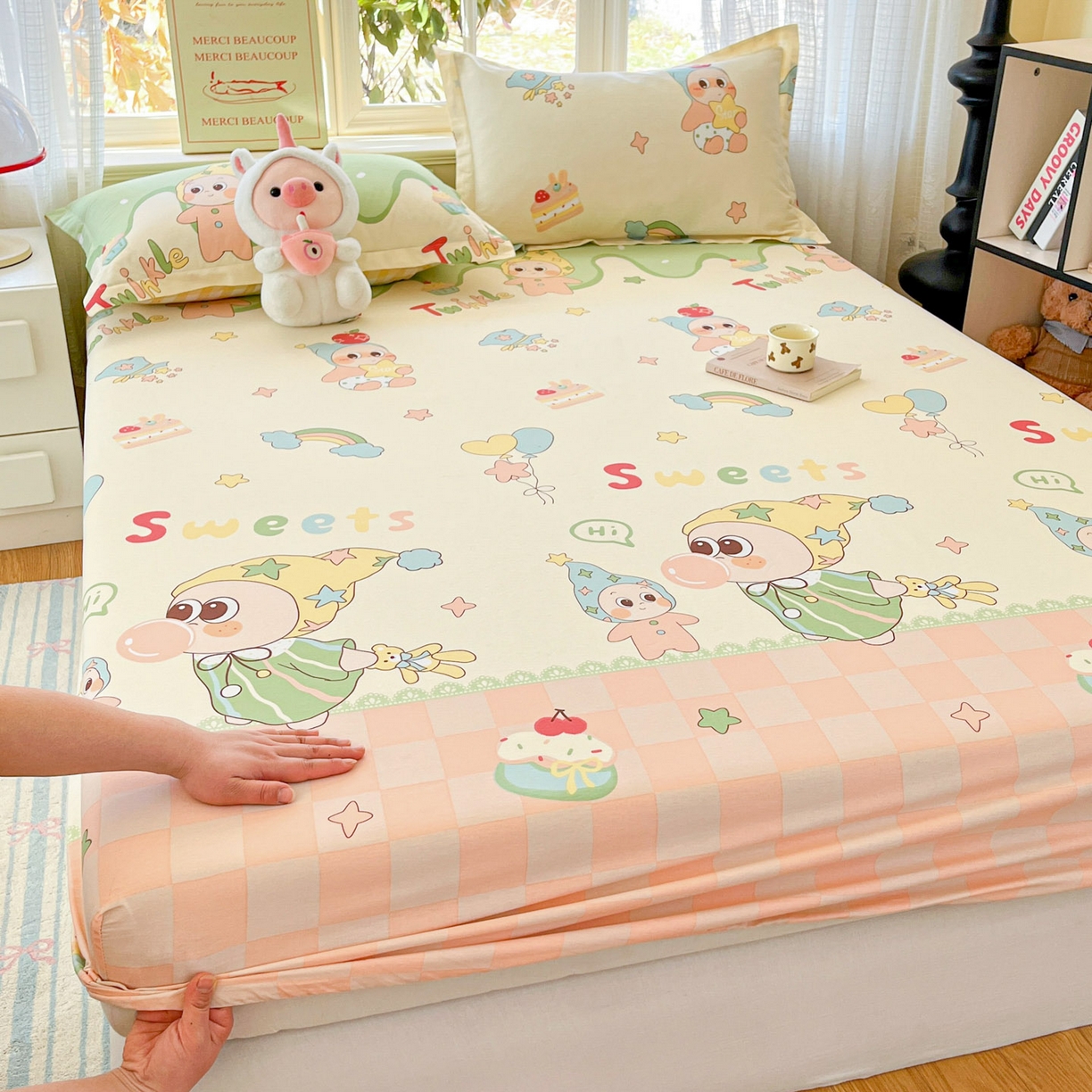 91家纺网 家纺一手货源 找家纺 铭成家纺 2026新款全棉印花小清新单床笠（提供买家秀） 泡泡双星