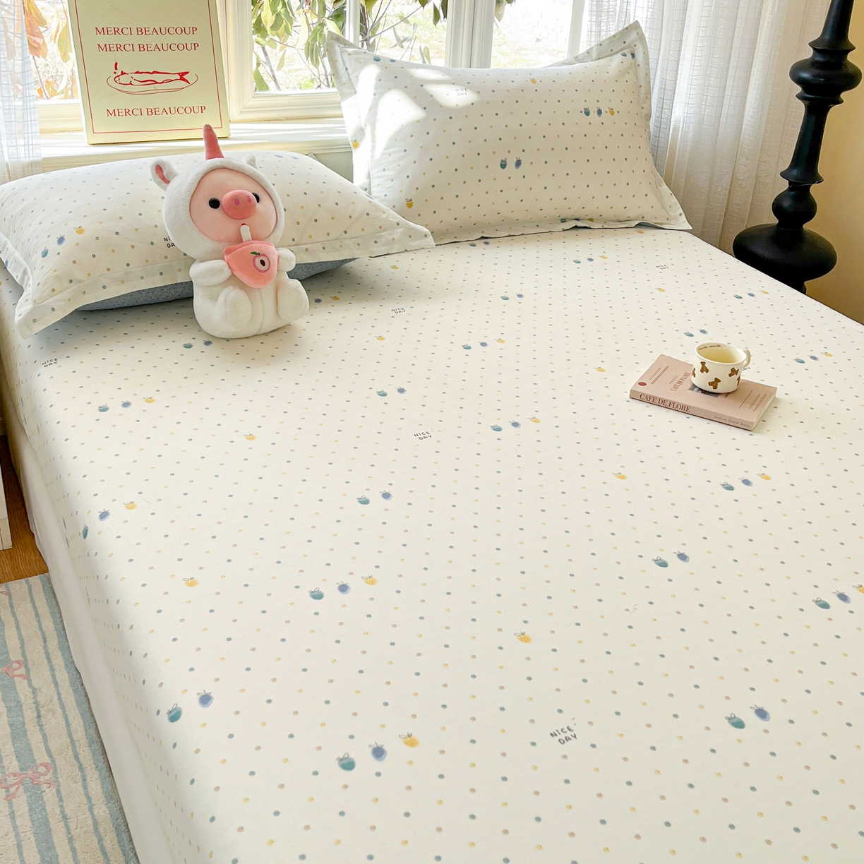 91家纺网 家纺一手货源 找家纺 铭成家纺 2026新款全棉印花小清新单床笠（提供买家秀） 青涩草莓