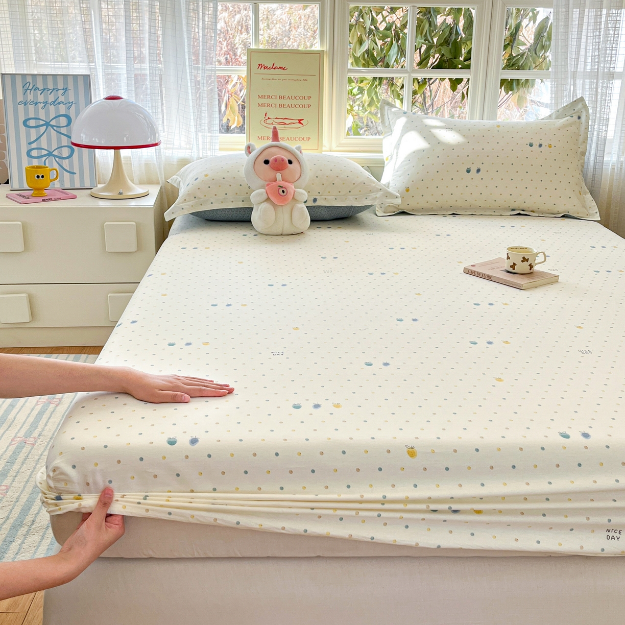 91家纺网 家纺一手货源 找家纺 铭成家纺 2026新款全棉印花小清新单床笠（提供买家秀） 青涩草莓