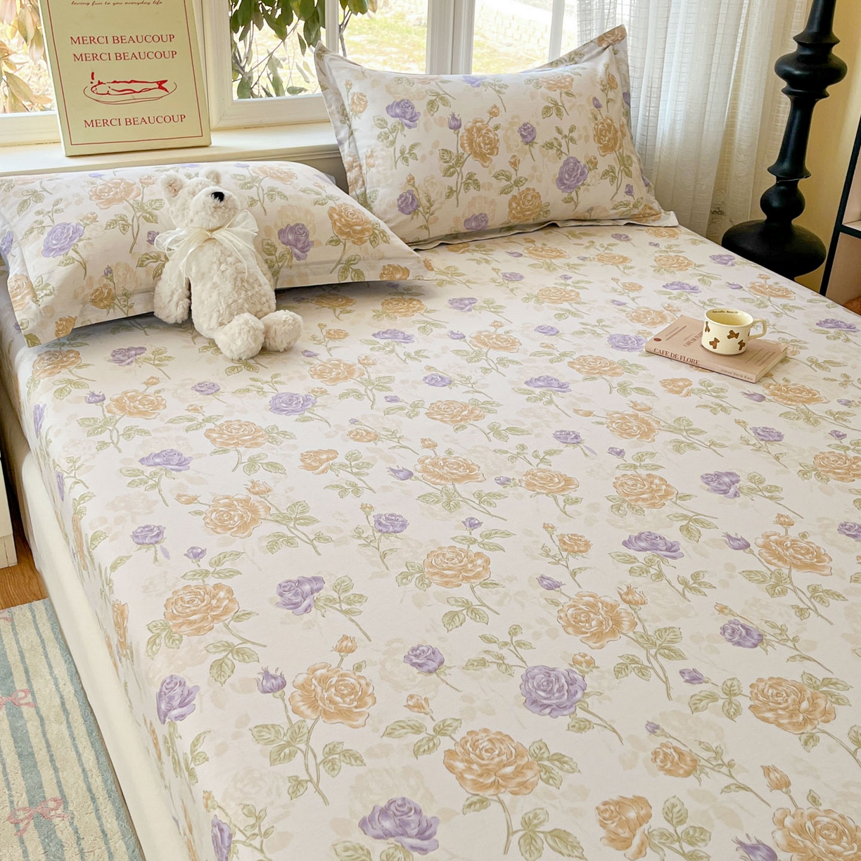 91家纺网 家纺一手货源 找家纺 铭成家纺 2026新款全棉印花小清新单床笠（提供买家秀） 诗情画意