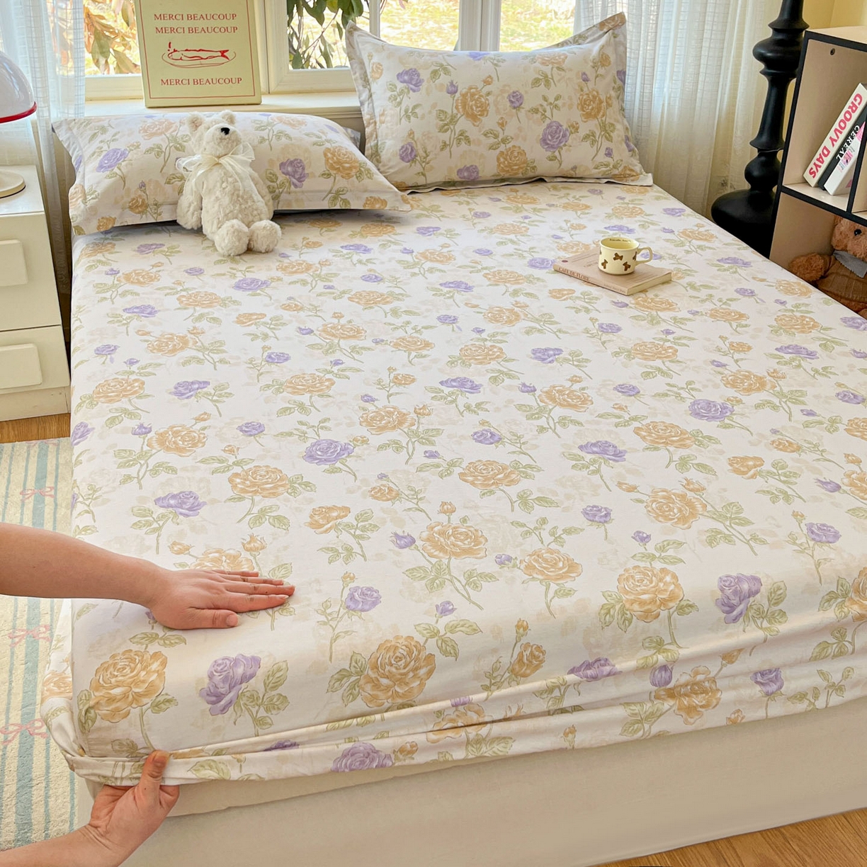 91家纺网 家纺一手货源 找家纺 铭成家纺 2026新款全棉印花小清新单床笠（提供买家秀） 诗情画意