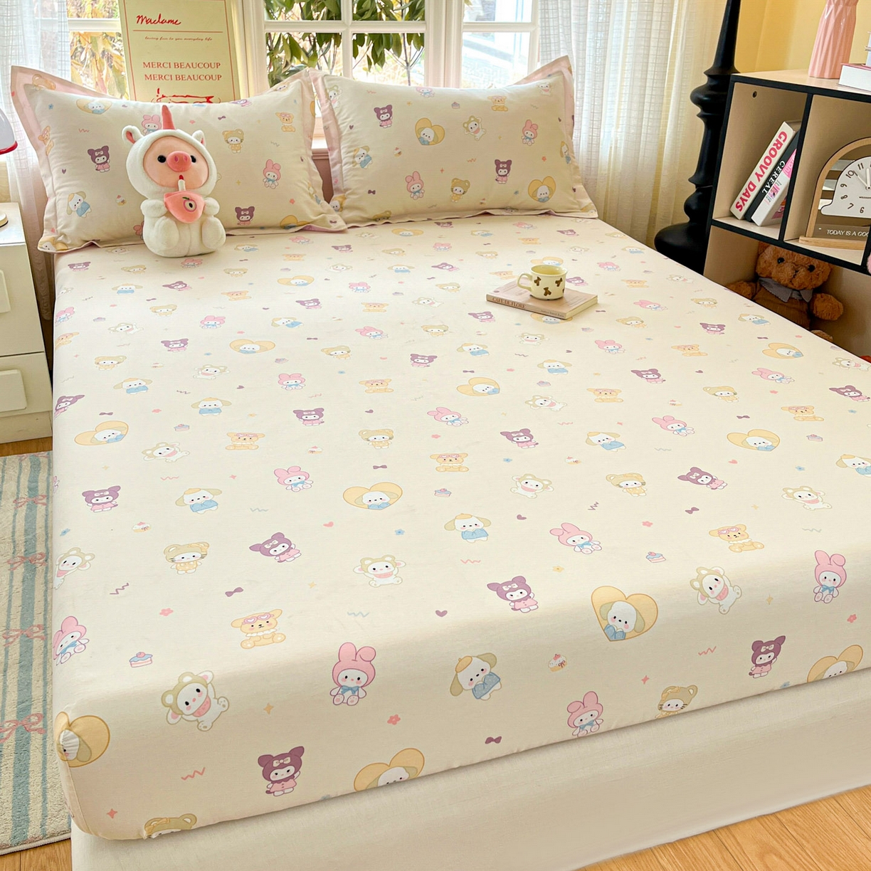 91家纺网 家纺一手货源 找家纺 铭成家纺 2026新款全棉印花小清新单床笠（提供买家秀） 糖果萌物园