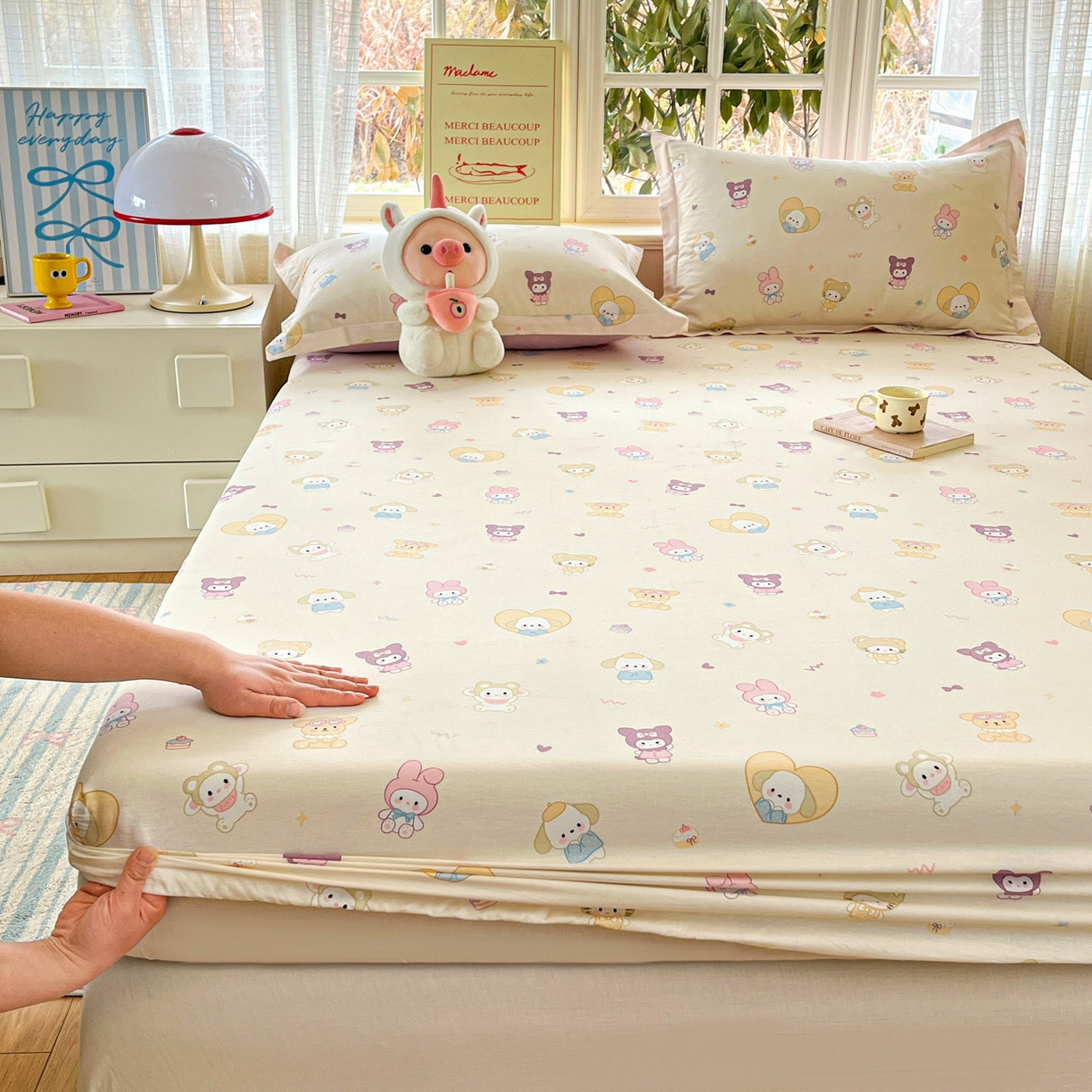 91家纺网 家纺一手货源 找家纺 铭成家纺 2026新款全棉印花小清新单床笠（提供买家秀） 糖果萌物园