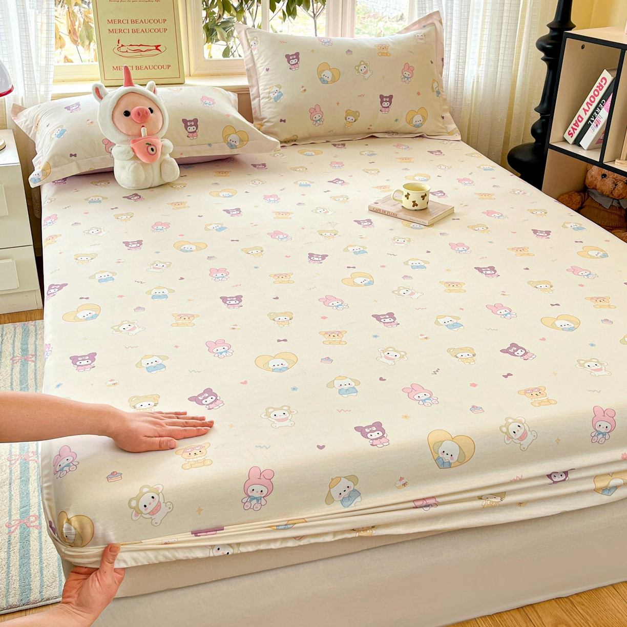 91家纺网 家纺一手货源 找家纺 铭成家纺 2026新款全棉印花小清新单床笠（提供买家秀） 糖果萌物园