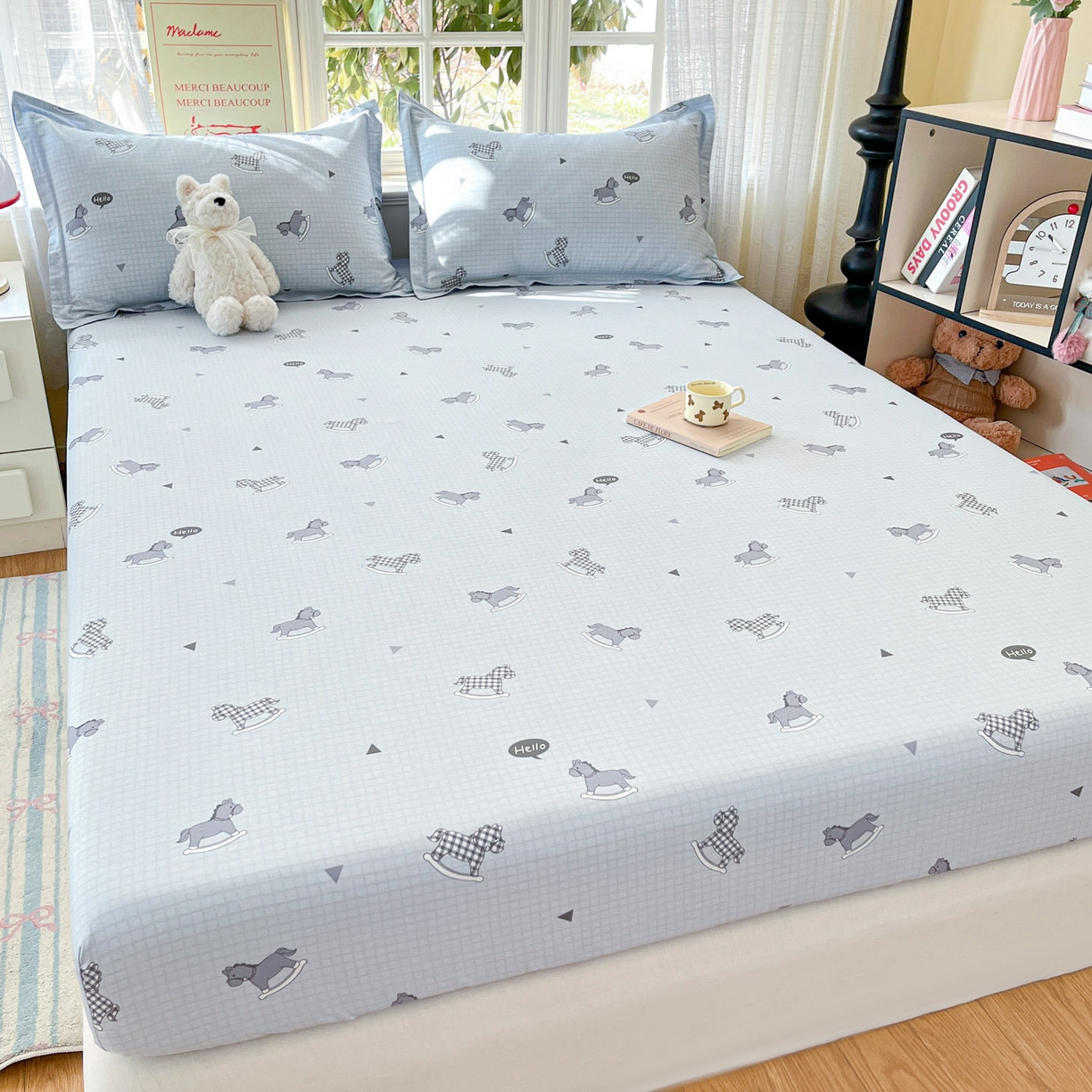 91家纺网 家纺一手货源 找家纺 铭成家纺 2026新款全棉印花小清新单床笠（提供买家秀） 特洛伊木马