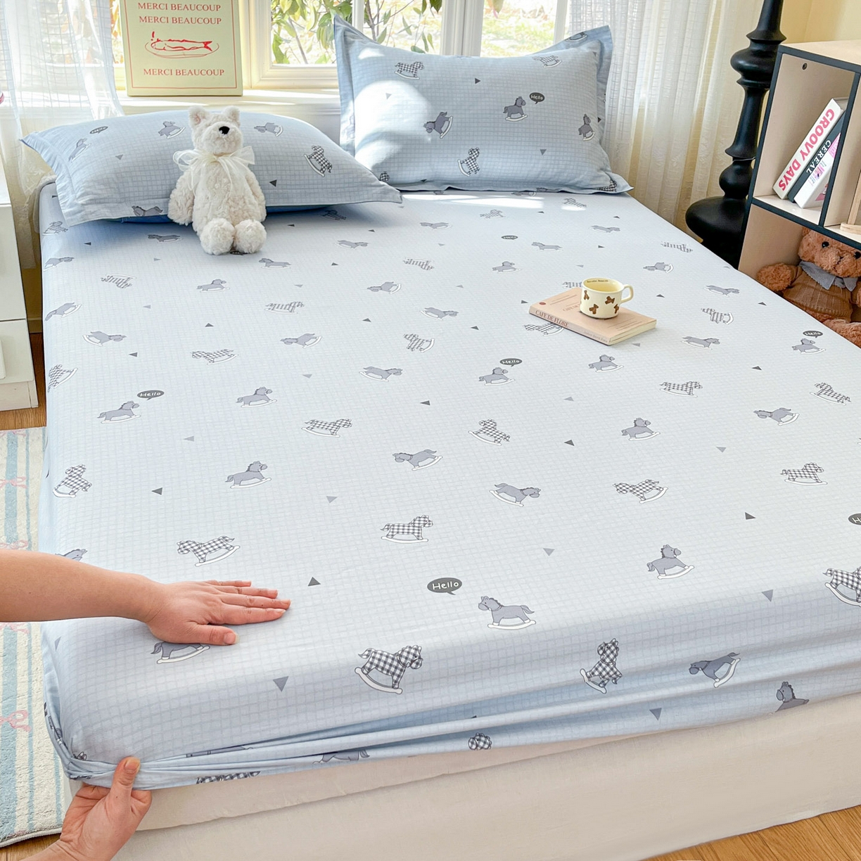 91家纺网 家纺一手货源 找家纺 铭成家纺 2026新款全棉印花小清新单床笠（提供买家秀） 特洛伊木马