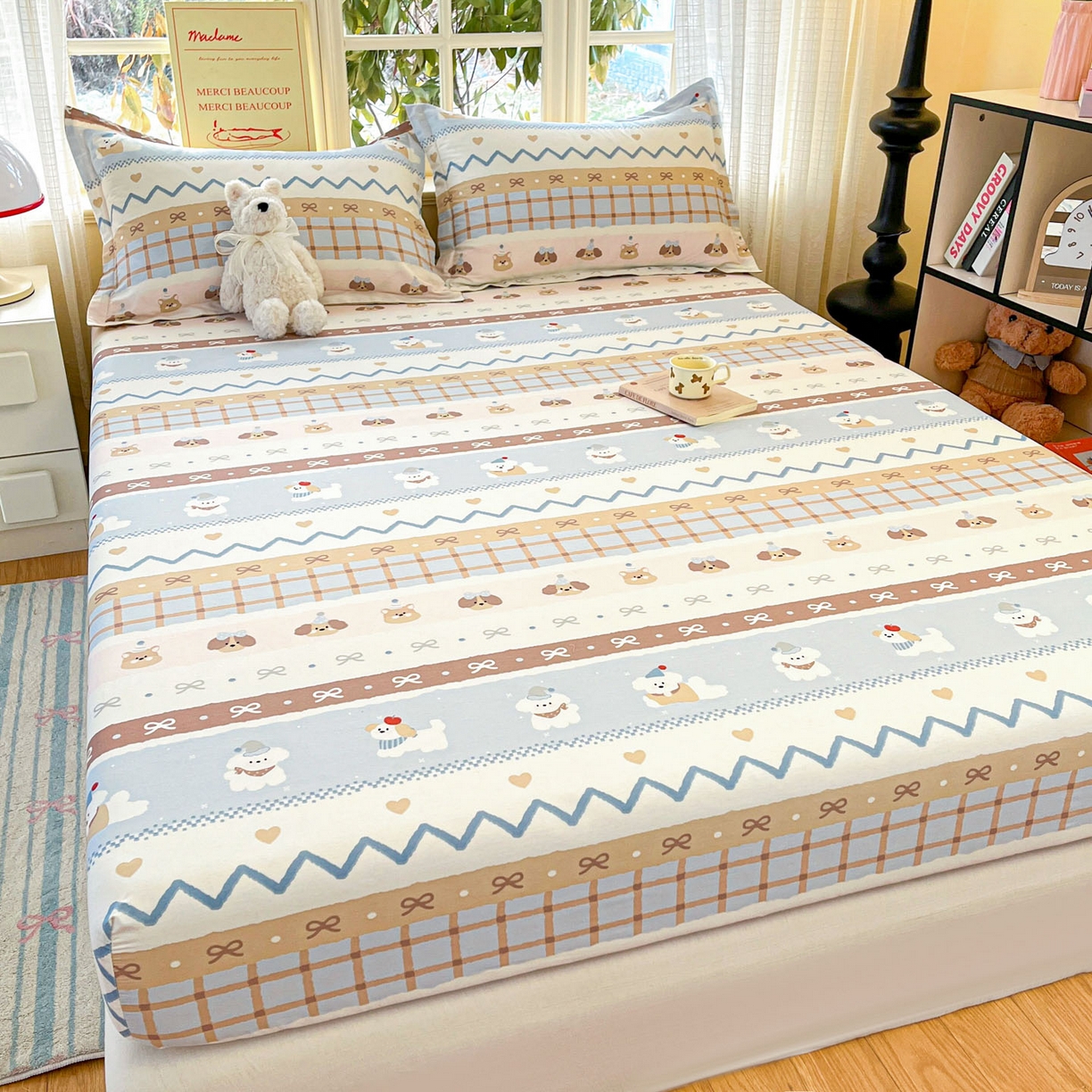 91家纺网 家纺一手货源 找家纺 铭成家纺 2026新款全棉印花小清新单床笠（提供买家秀） 甜心伙伴