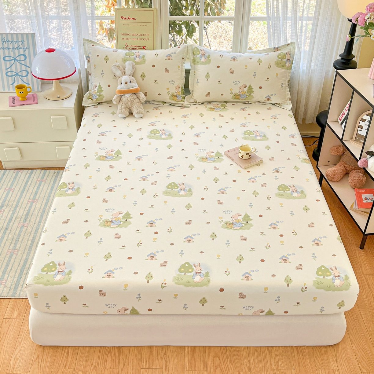 铭成家纺 2026新款全棉印花小清新单床笠（提供买家秀） 兔子探险