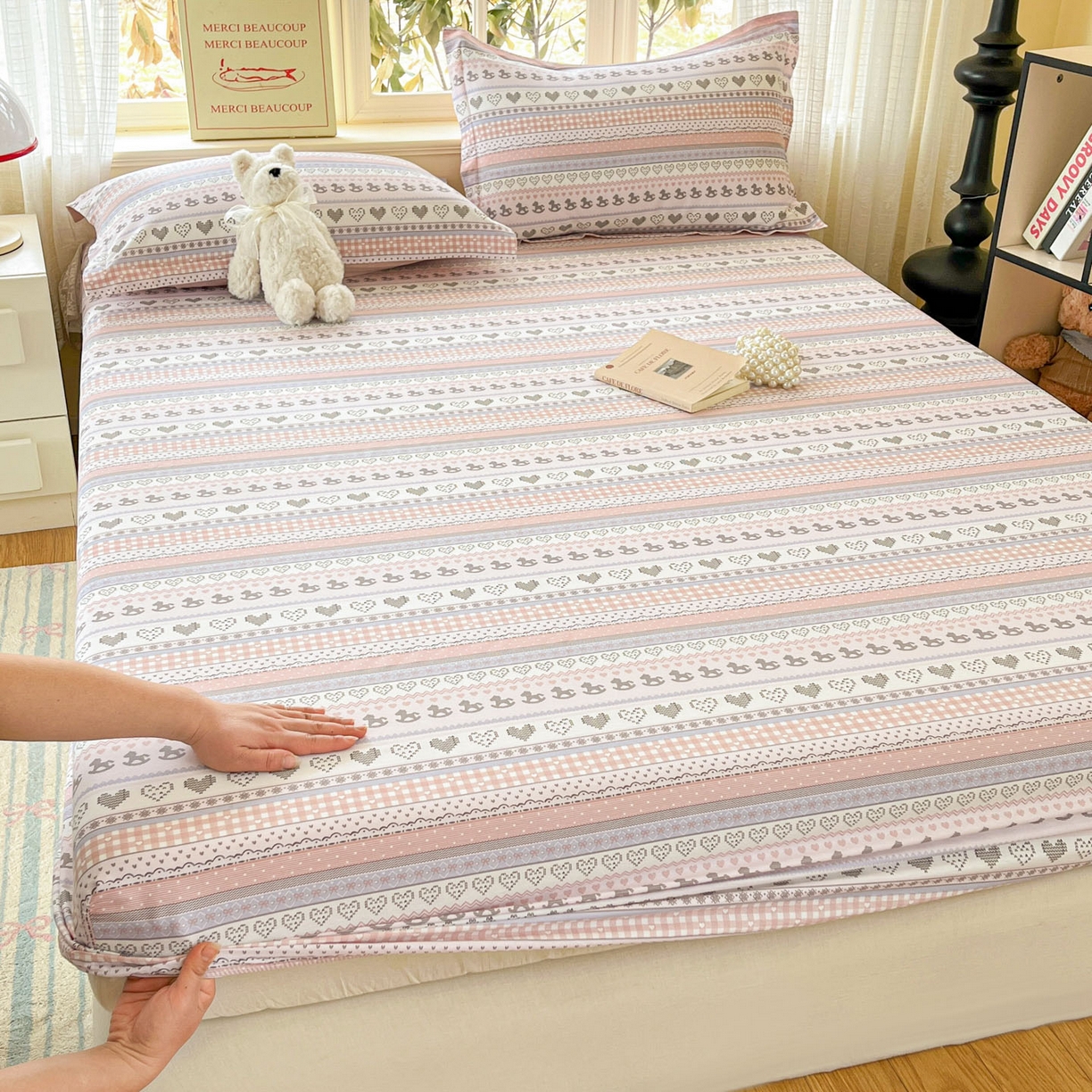 91家纺网 家纺一手货源 找家纺 铭成家纺 2026新款全棉印花小清新单床笠（提供买家秀） 心软曲奇