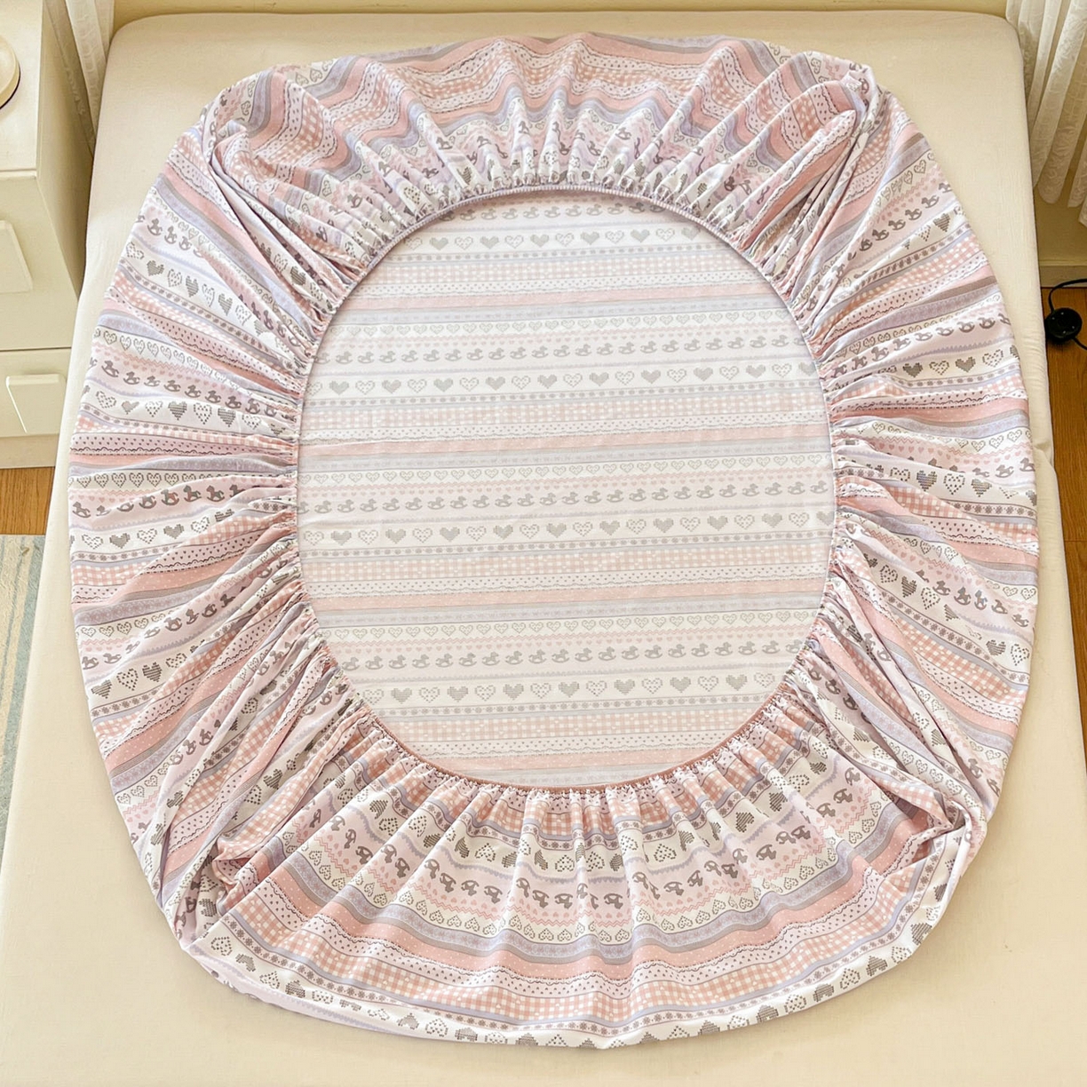 91家纺网 家纺一手货源 找家纺 铭成家纺 2026新款全棉印花小清新单床笠（提供买家秀） 心软曲奇