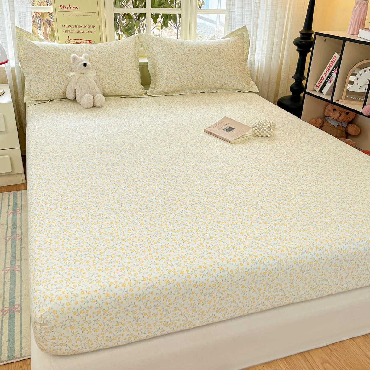 91家纺网 家纺一手货源 找家纺 铭成家纺 2026新款全棉印花小清新单床笠（提供买家秀） 杏曳