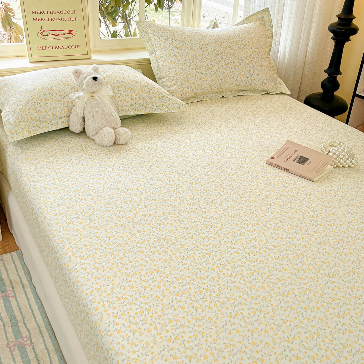 91家纺网 家纺一手货源 找家纺 铭成家纺 2026新款全棉印花小清新单床笠（提供买家秀） 杏曳